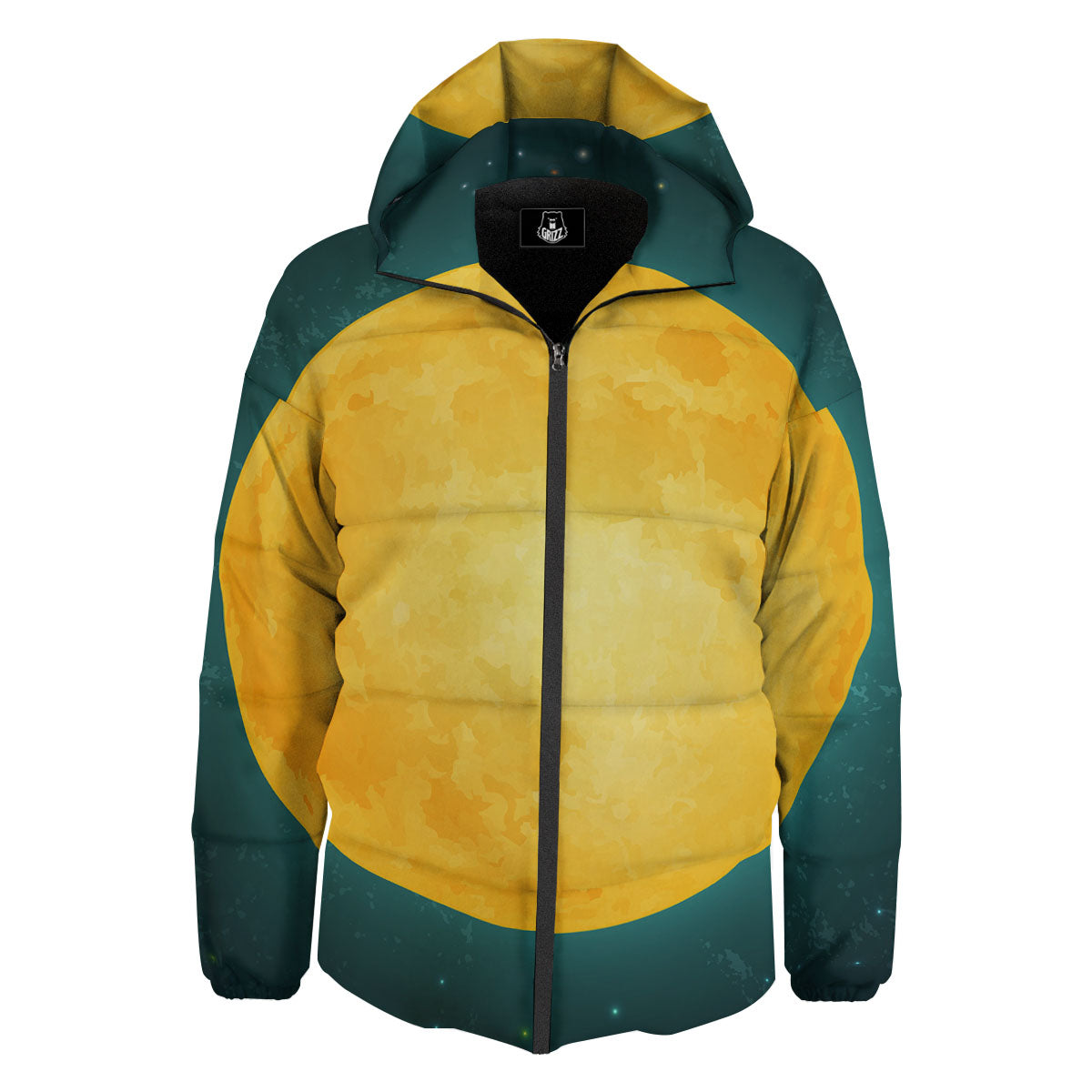 Full Moon Yellow Print Down Jacket-grizzshop