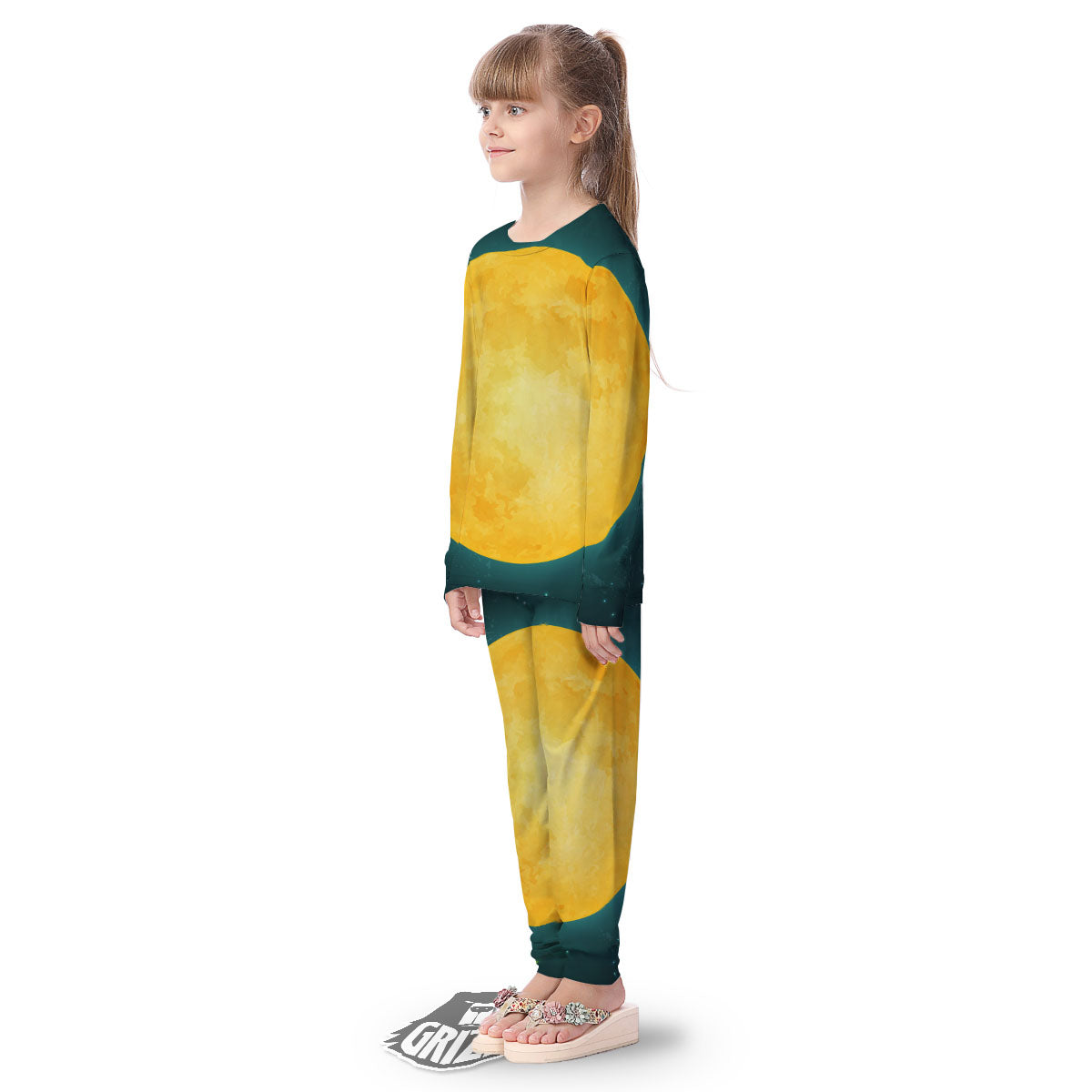 Full Moon Yellow Print Kid's Pajamas-grizzshop