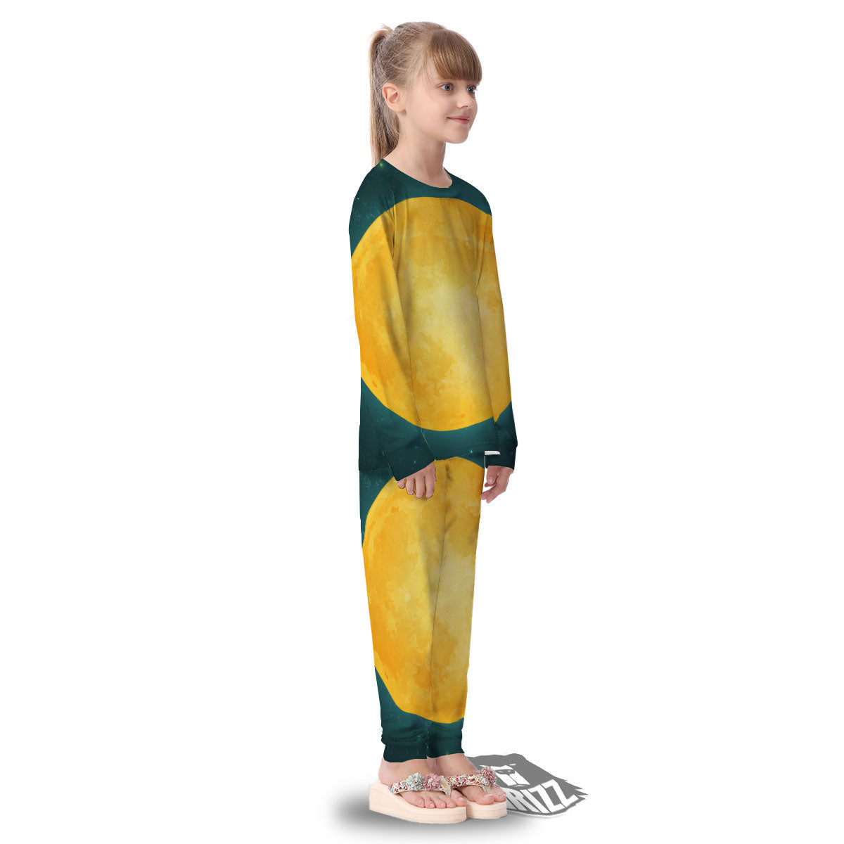 Full Moon Yellow Print Kid's Pajamas-grizzshop