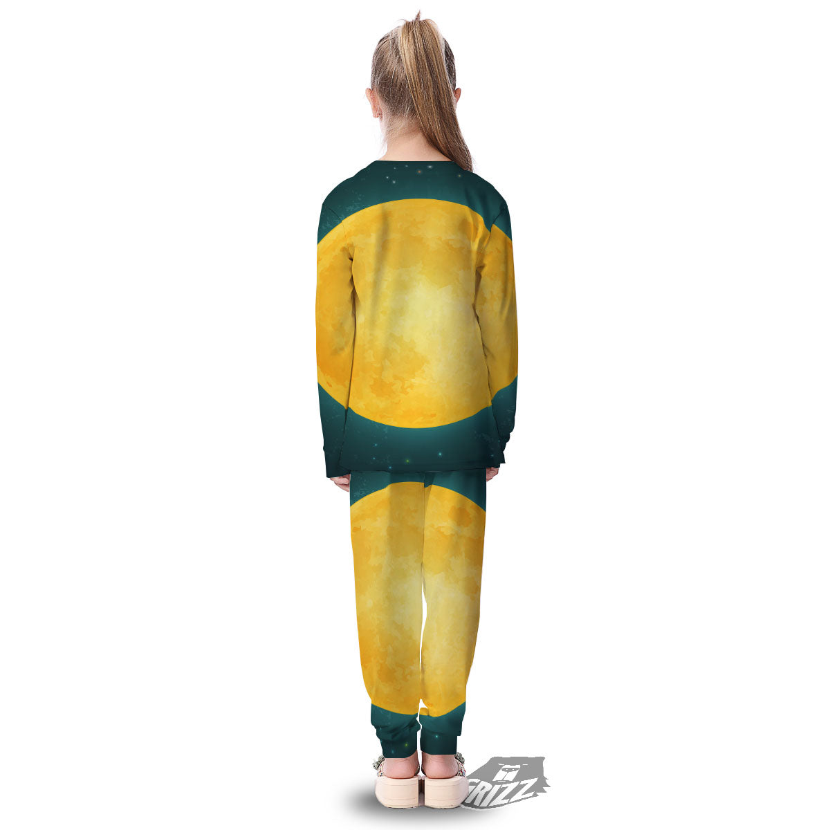 Full Moon Yellow Print Kid's Pajamas-grizzshop