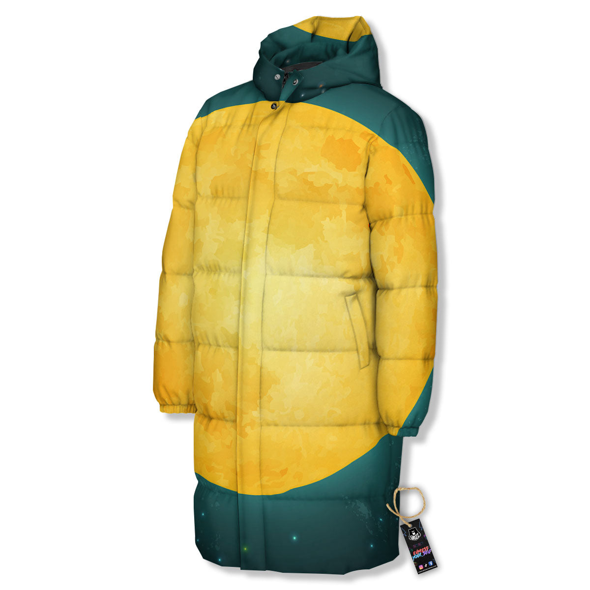 Full Moon Yellow Print Long Down Jacket-grizzshop