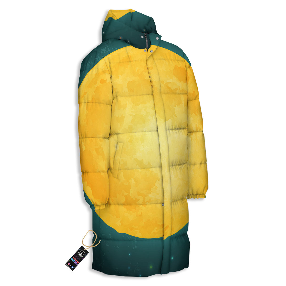 Full Moon Yellow Print Long Down Jacket-grizzshop