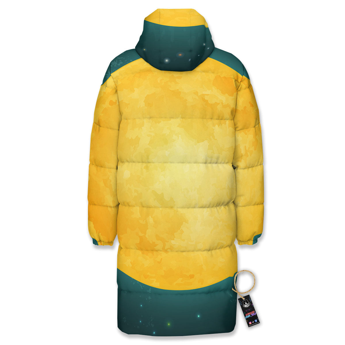 Full Moon Yellow Print Long Down Jacket-grizzshop