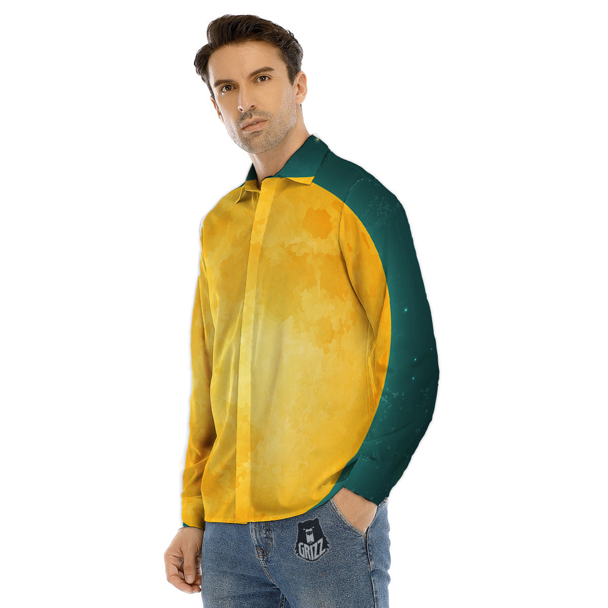Full Moon Yellow Print Men's Dress Shirts-grizzshop