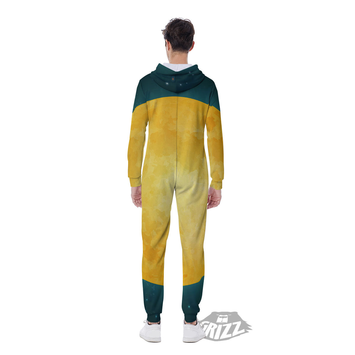 Full Moon Yellow Print Men's Jumpsuit-grizzshop