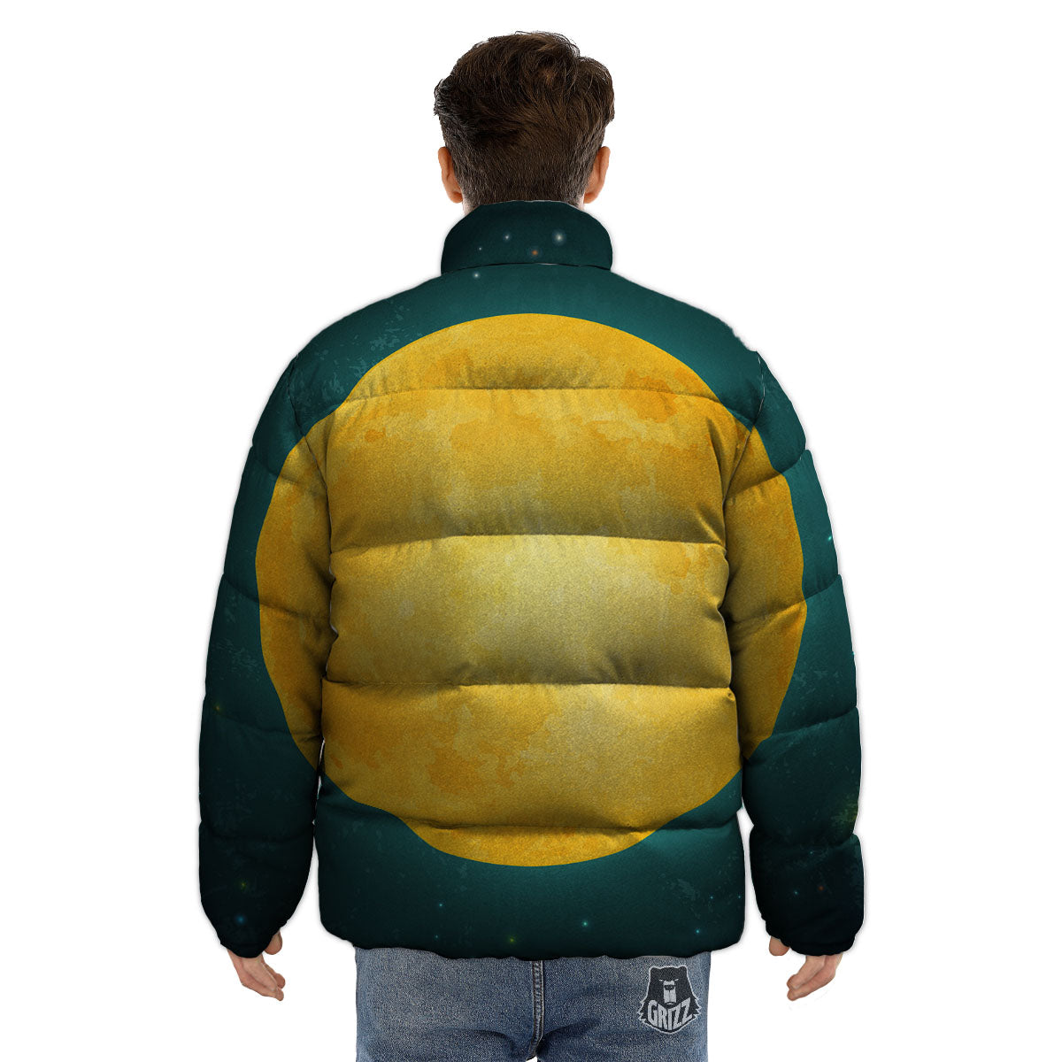 Full Moon Yellow Print Puffer Jacket-grizzshop