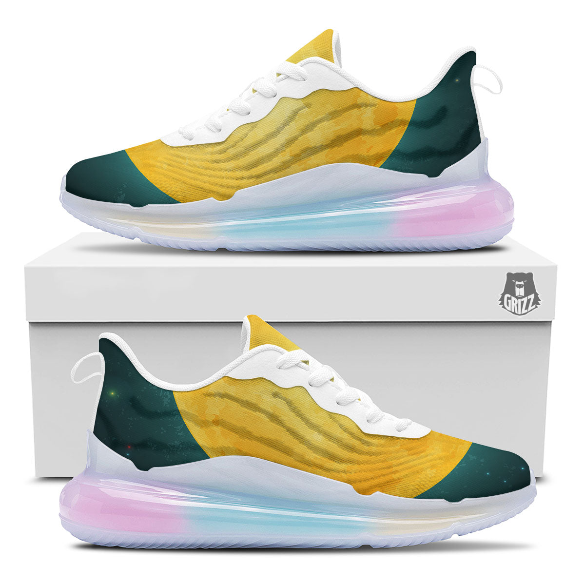 Full Moon Yellow Print Running Sneakers-grizzshop
