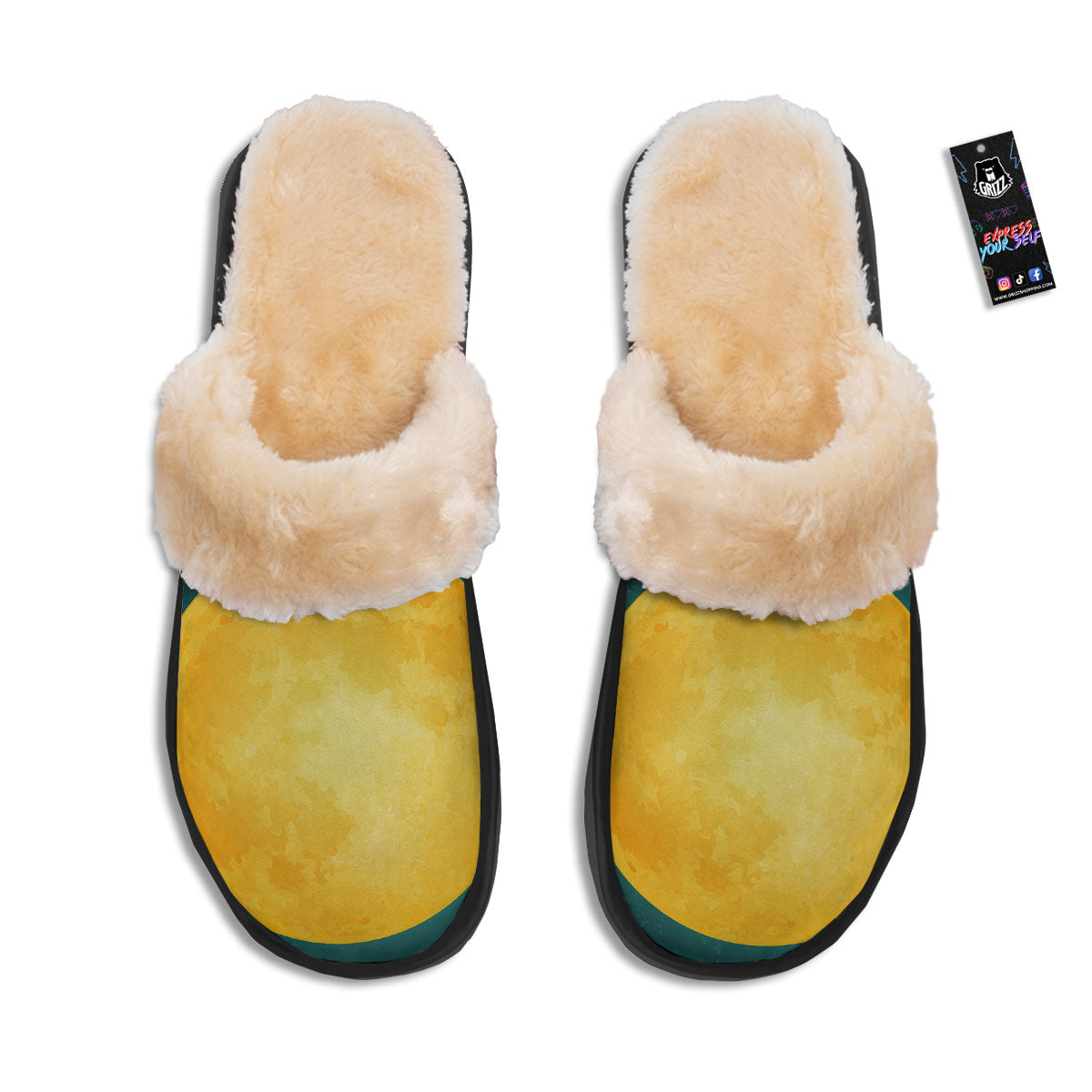 Full Moon Yellow Print Slippers-grizzshop