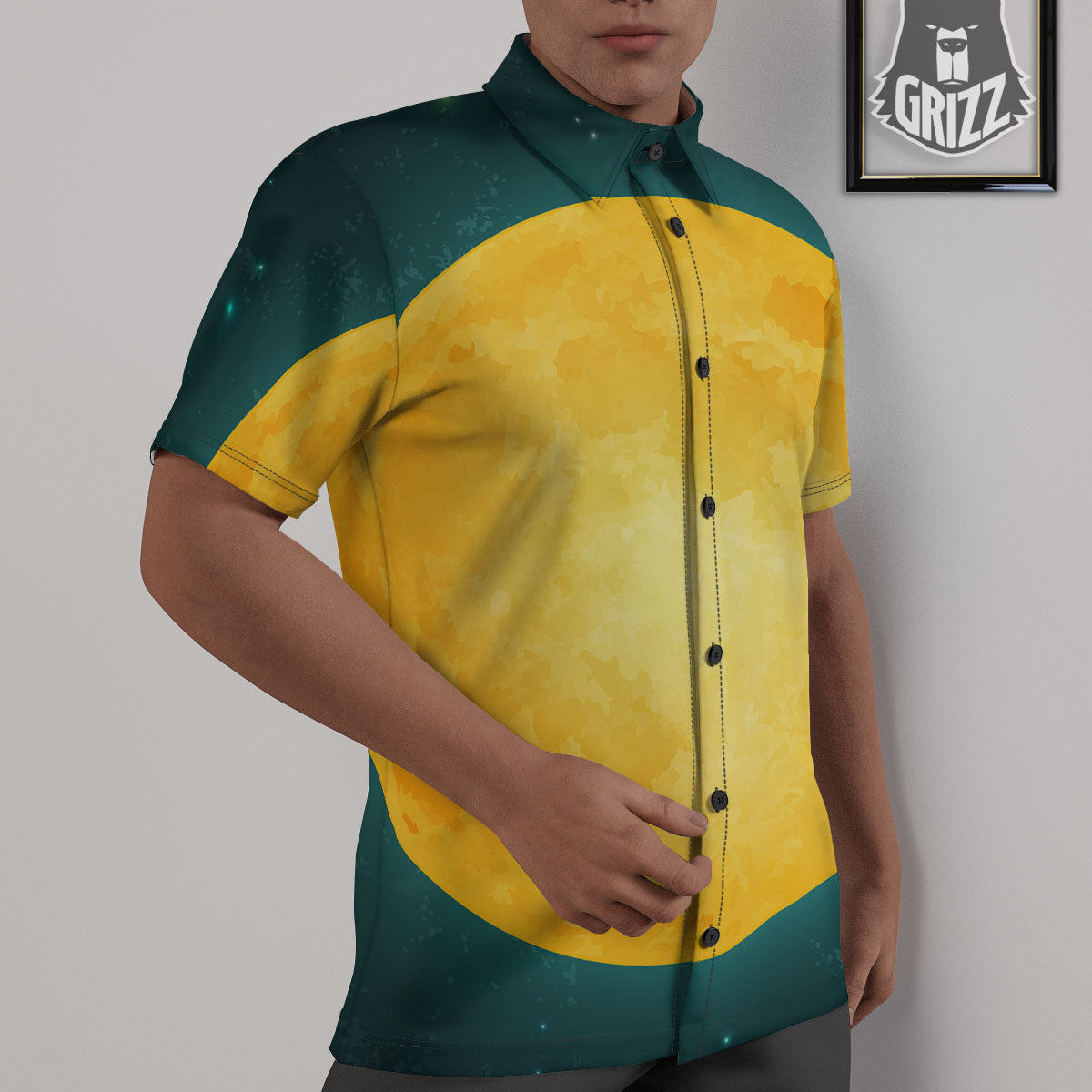 Full Moon Yellow Print Untucked Shirts-grizzshop