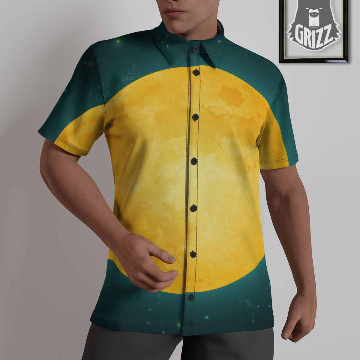 Full Moon Yellow Print Untucked Shirts-grizzshop