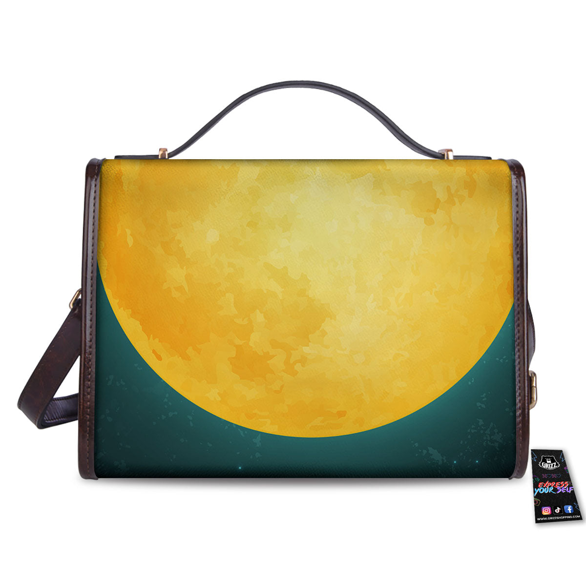 Full Moon Yellow Print Women's Satchel Bag-grizzshop