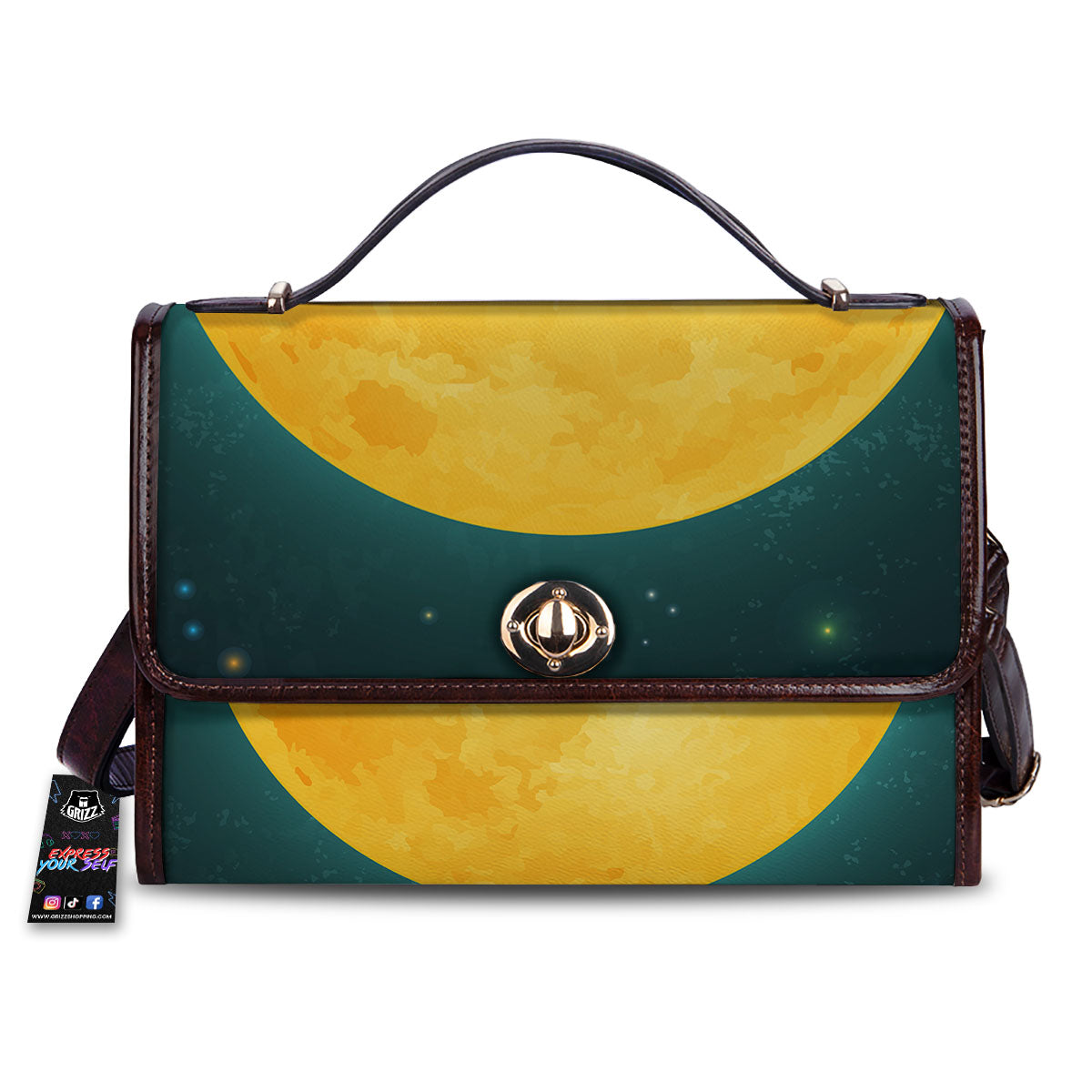 Full Moon Yellow Print Women's Satchel Bag-grizzshop