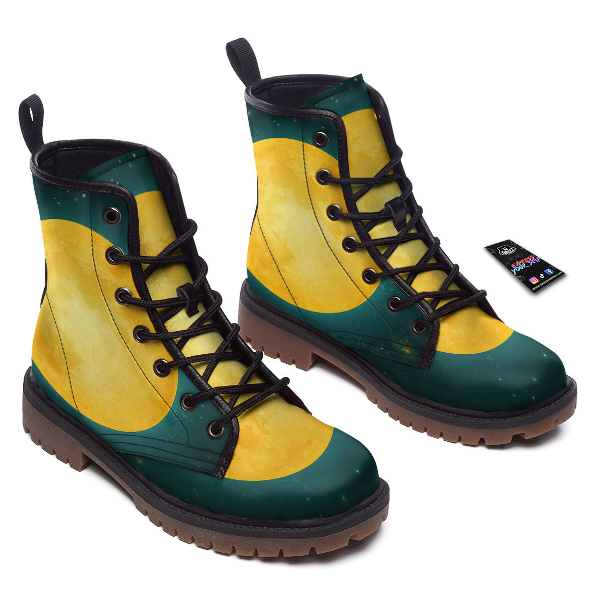 Full Moon Yellow Print Work Boots-grizzshop