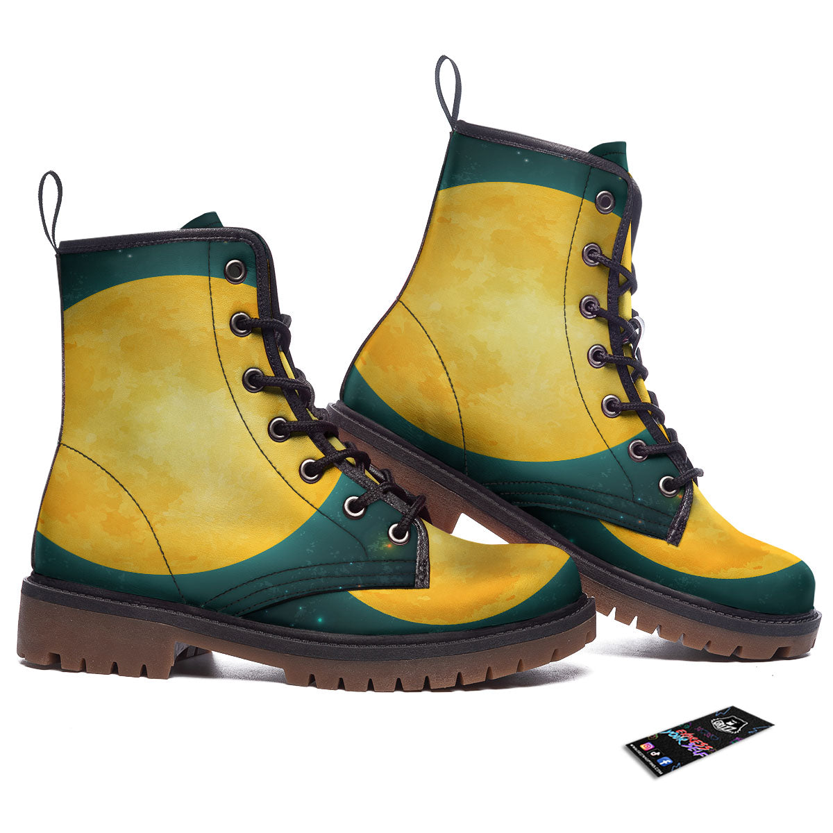 Full Moon Yellow Print Work Boots-grizzshop