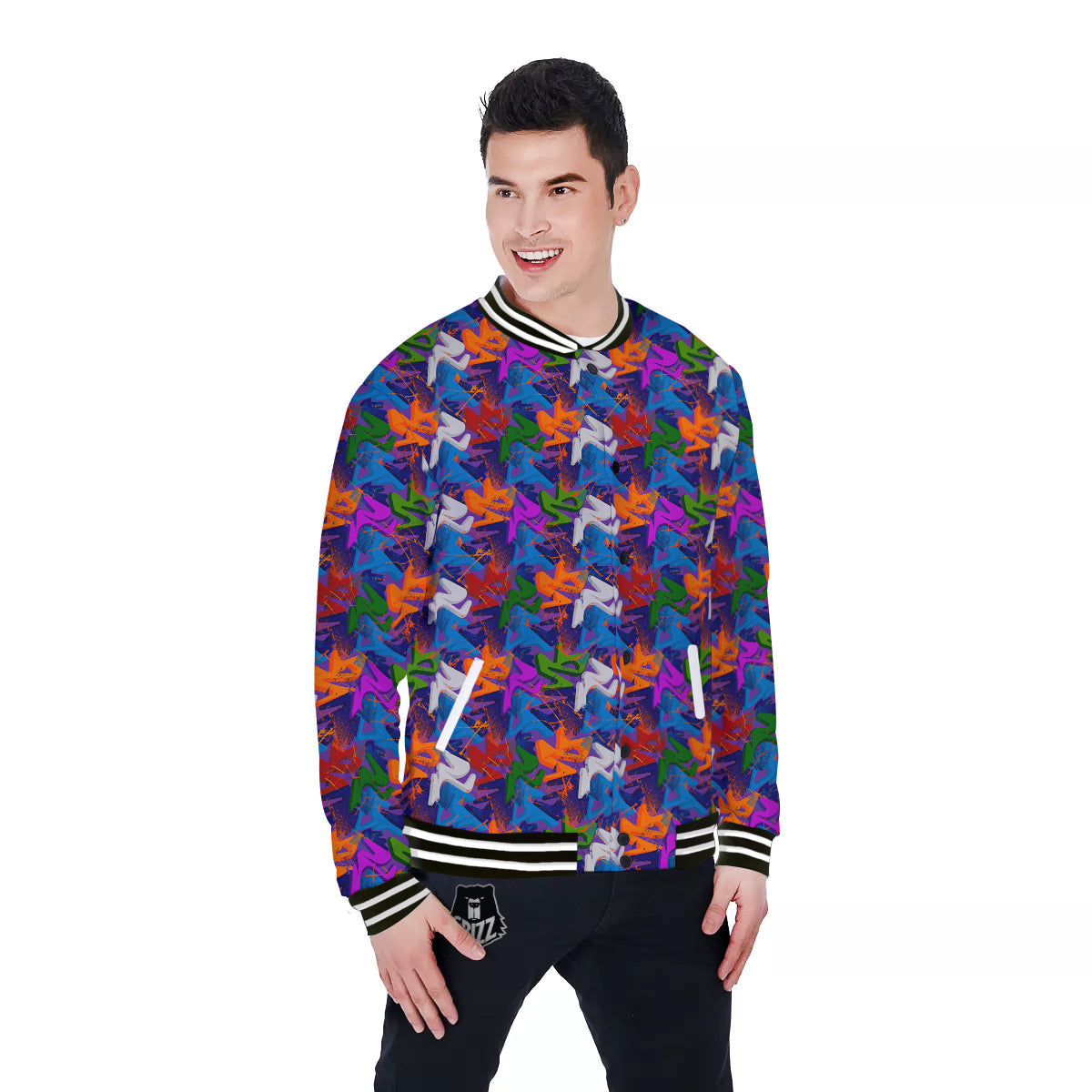Funky Abstract Print Pattern Baseball Jacket-grizzshop