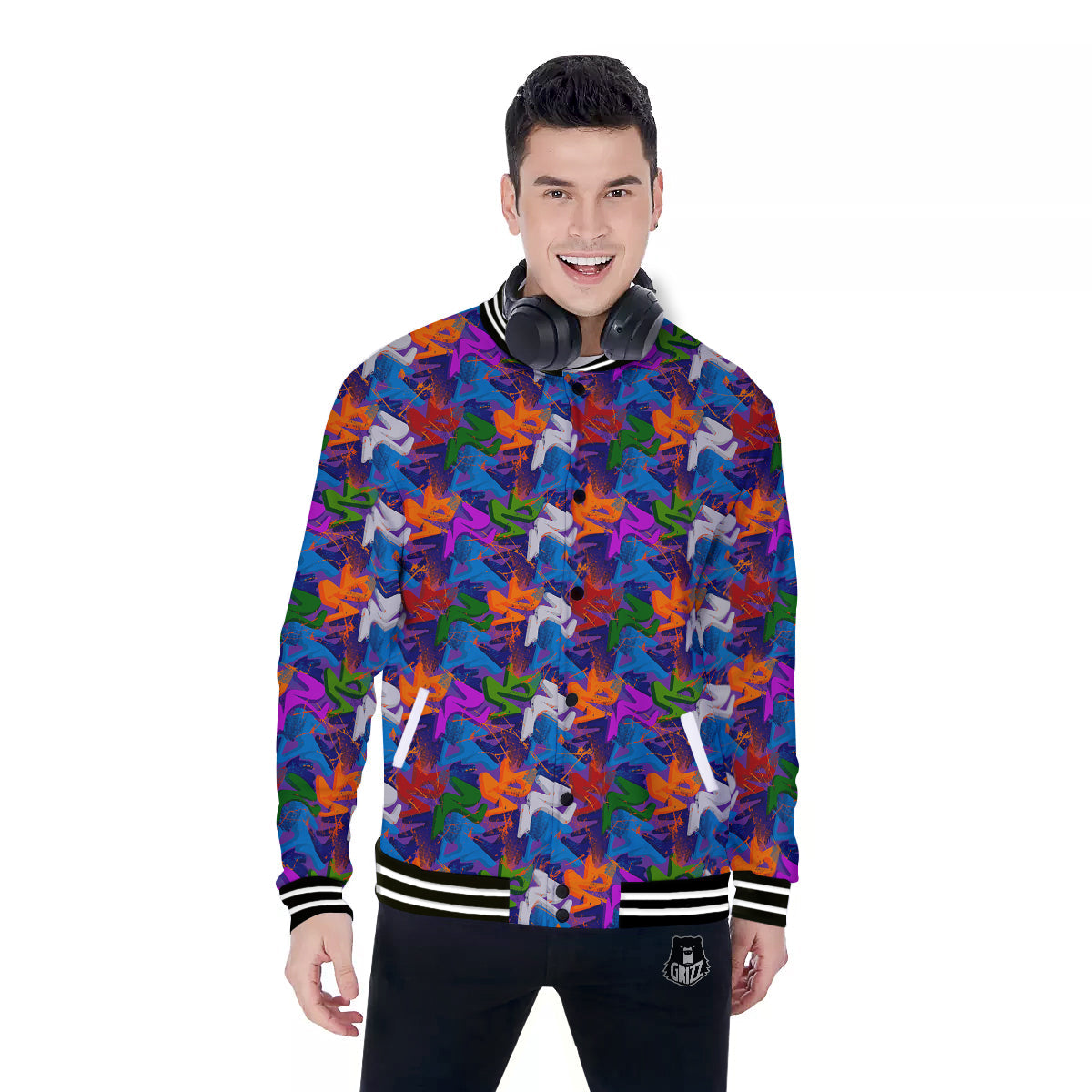 Funky Abstract Print Pattern Baseball Jacket-grizzshop