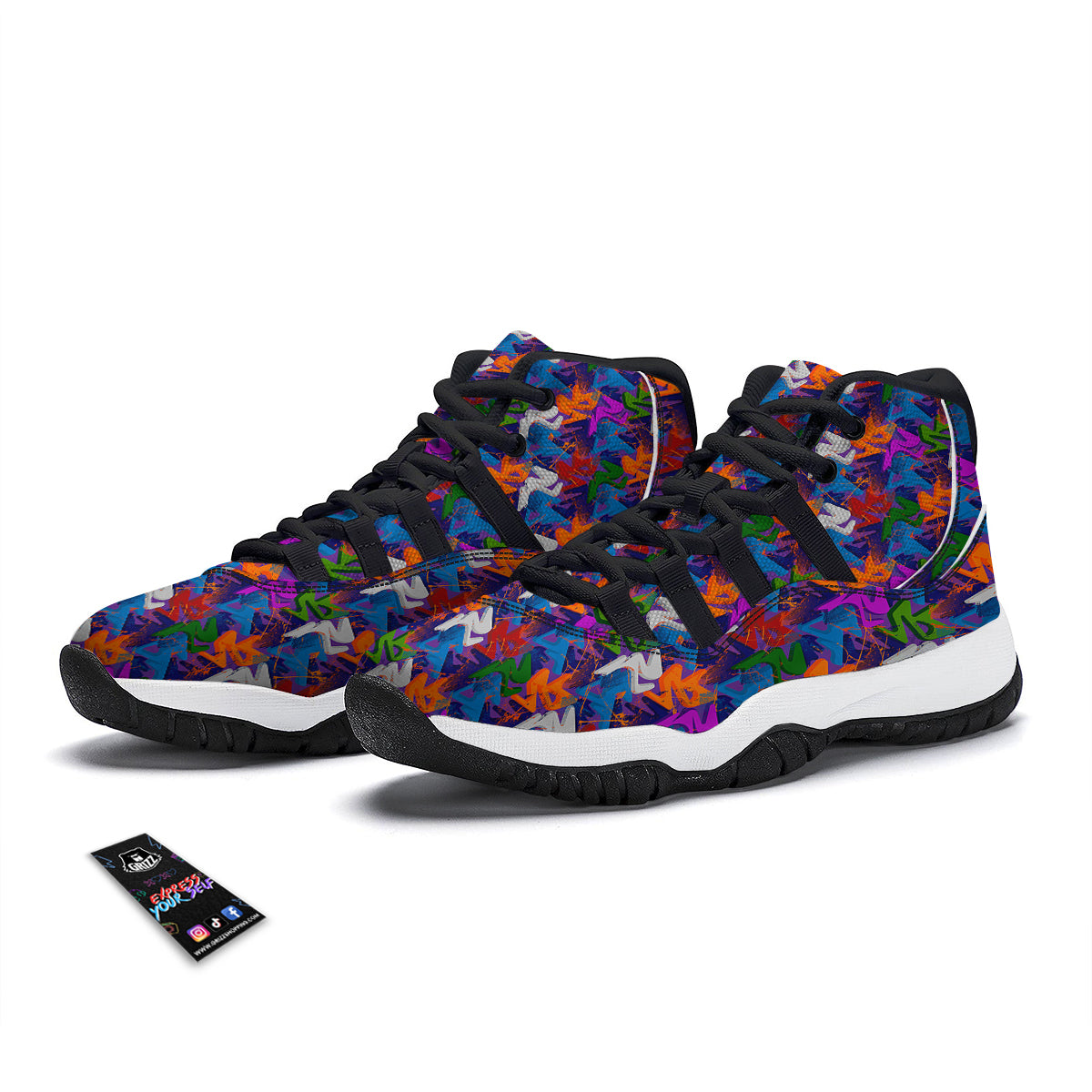 Funky Abstract Print Pattern Black Bball Shoes-grizzshop