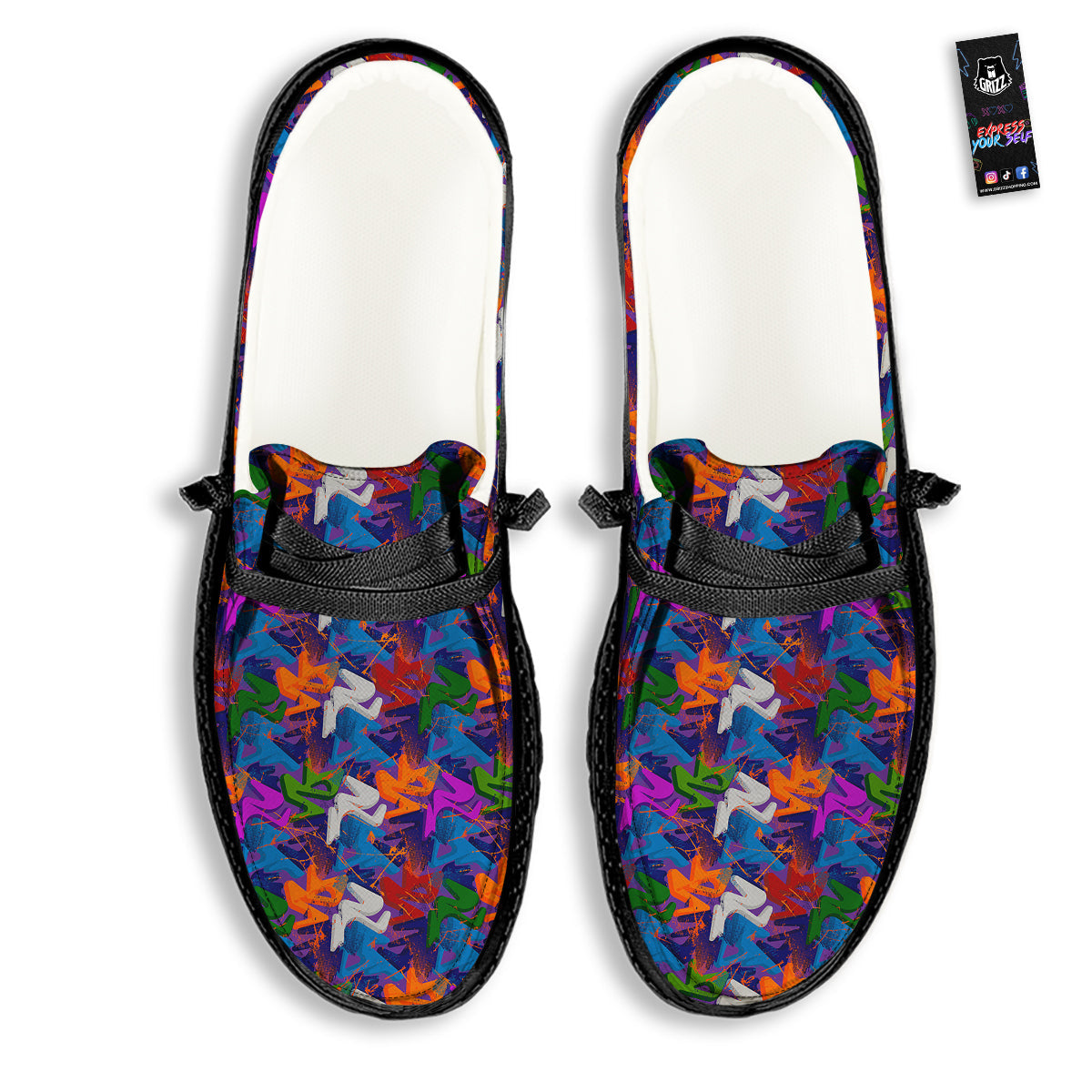 Funky Abstract Print Pattern Black Loafers-grizzshop