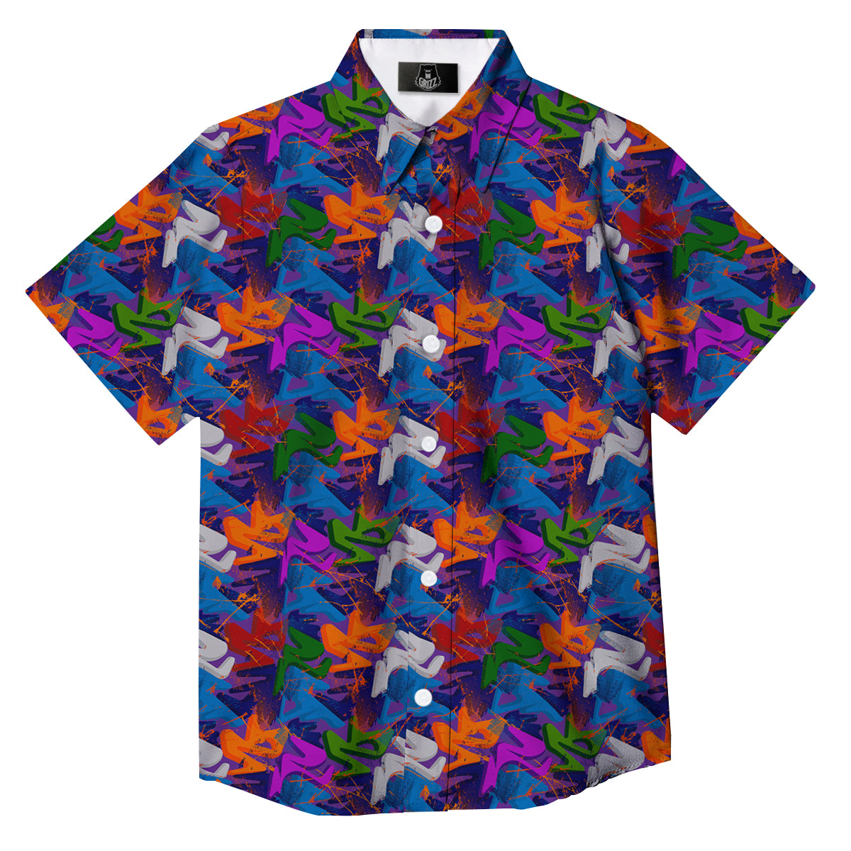 Funky Abstract Print Pattern Button Up Shirt-grizzshop