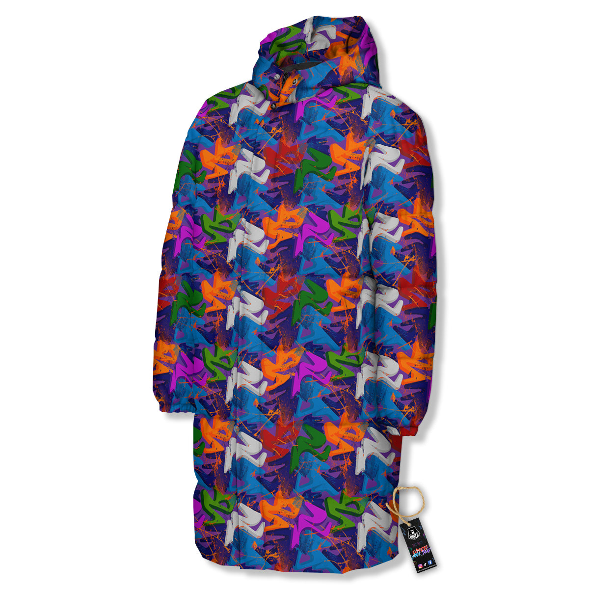Funky Abstract Print Pattern Long Down Jacket-grizzshop