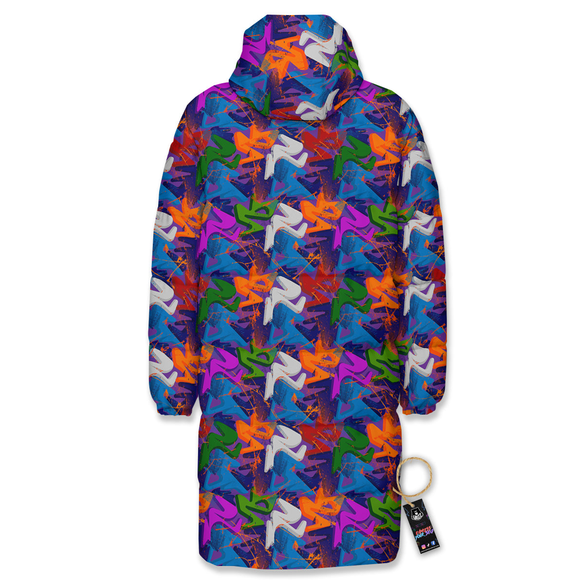 Funky Abstract Print Pattern Long Down Jacket-grizzshop