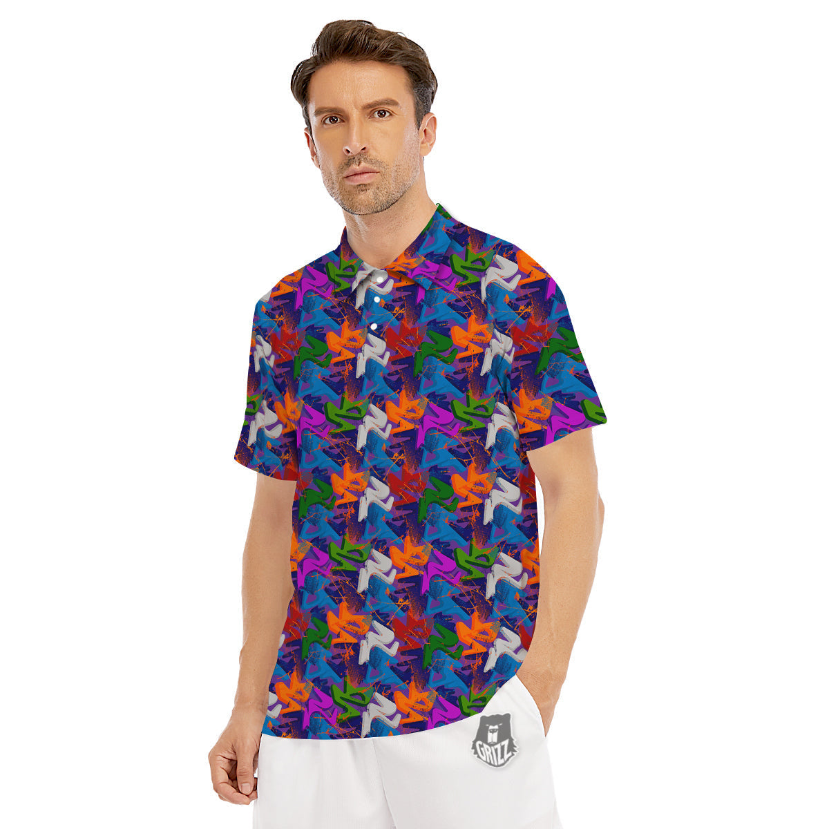Funky Abstract Print Pattern Men's Golf Shirts-grizzshop