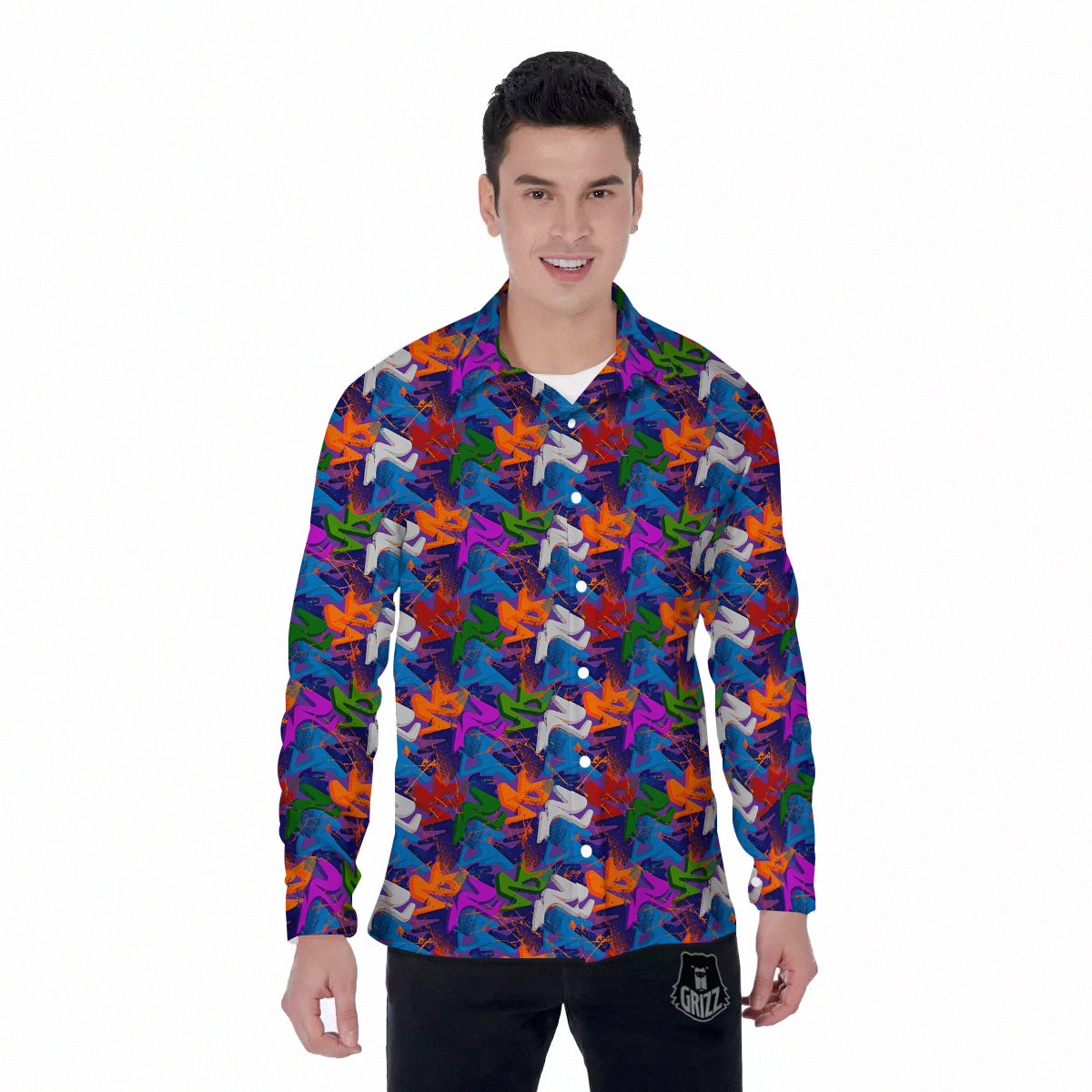 Funky Abstract Print Pattern Men's Long Sleeve Shirts-grizzshop