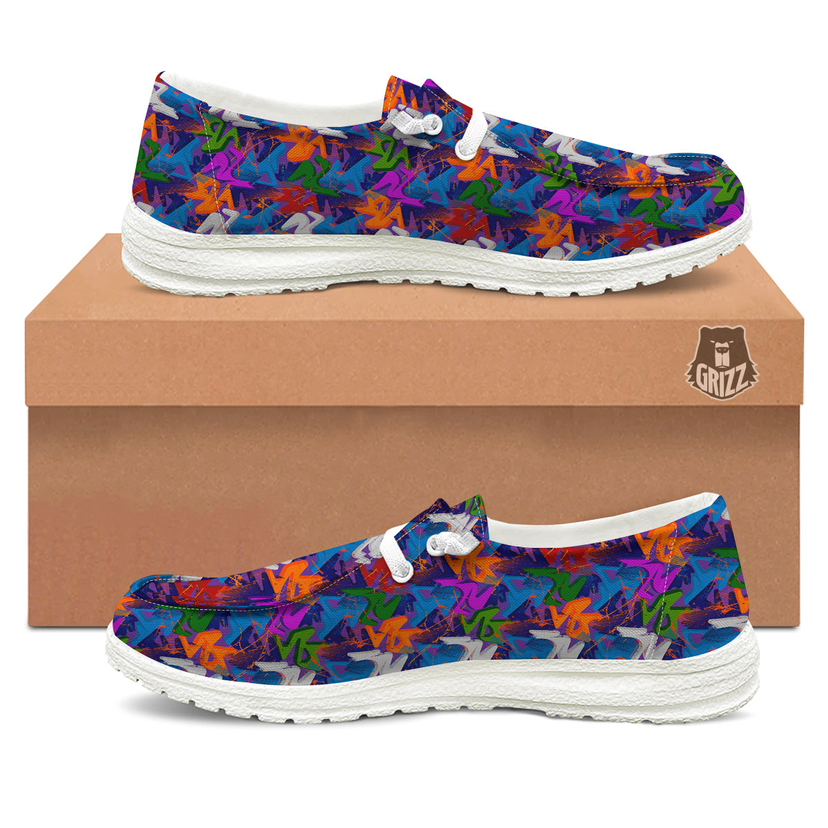 Funky Abstract Print Pattern White Loafers-grizzshop