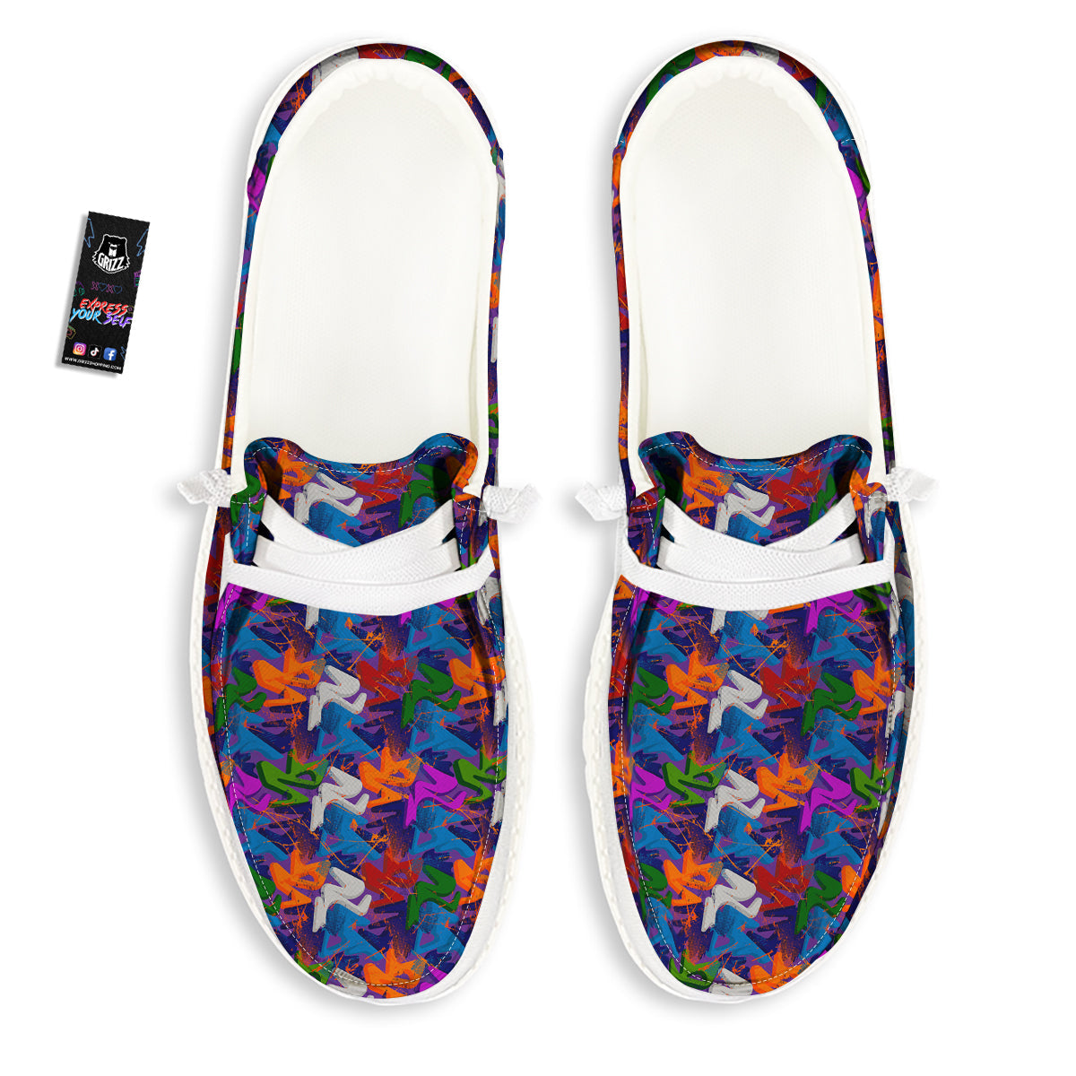 Funky Abstract Print Pattern White Loafers-grizzshop