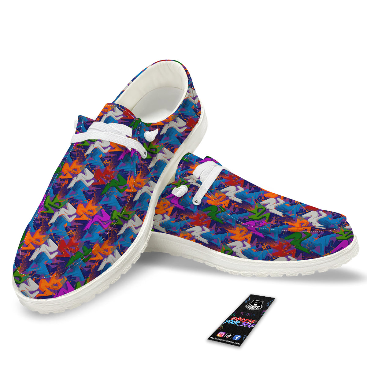 Funky Abstract Print Pattern White Loafers-grizzshop