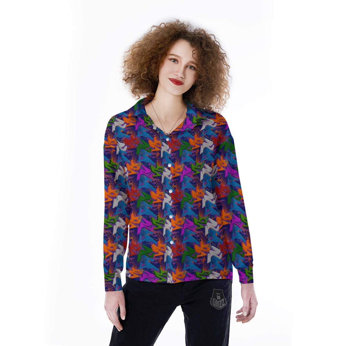 Funky Abstract Print Pattern Women's Long Sleeve Shirts-grizzshop