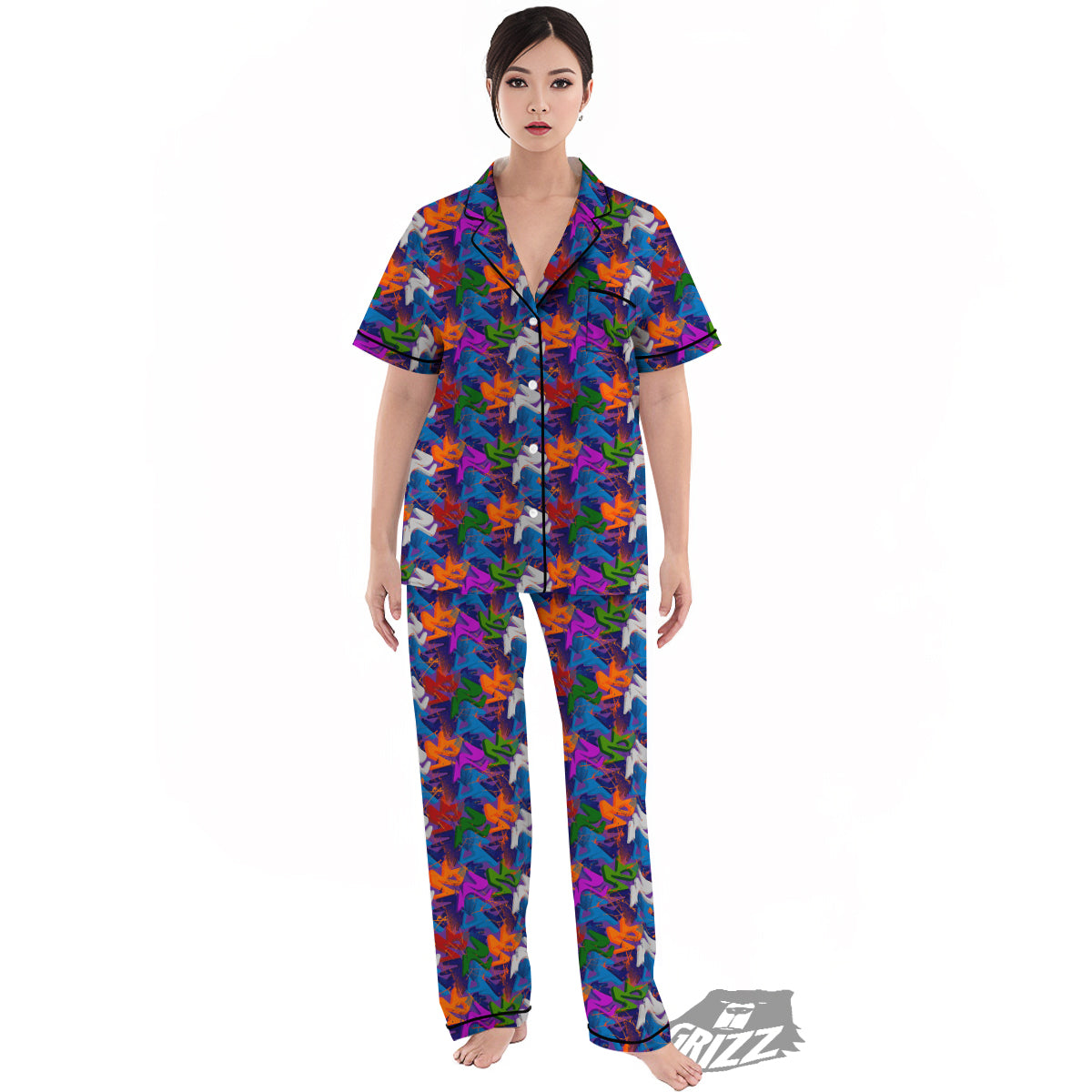 Funky Abstract Print Pattern Women's Pajamas Set-grizzshop