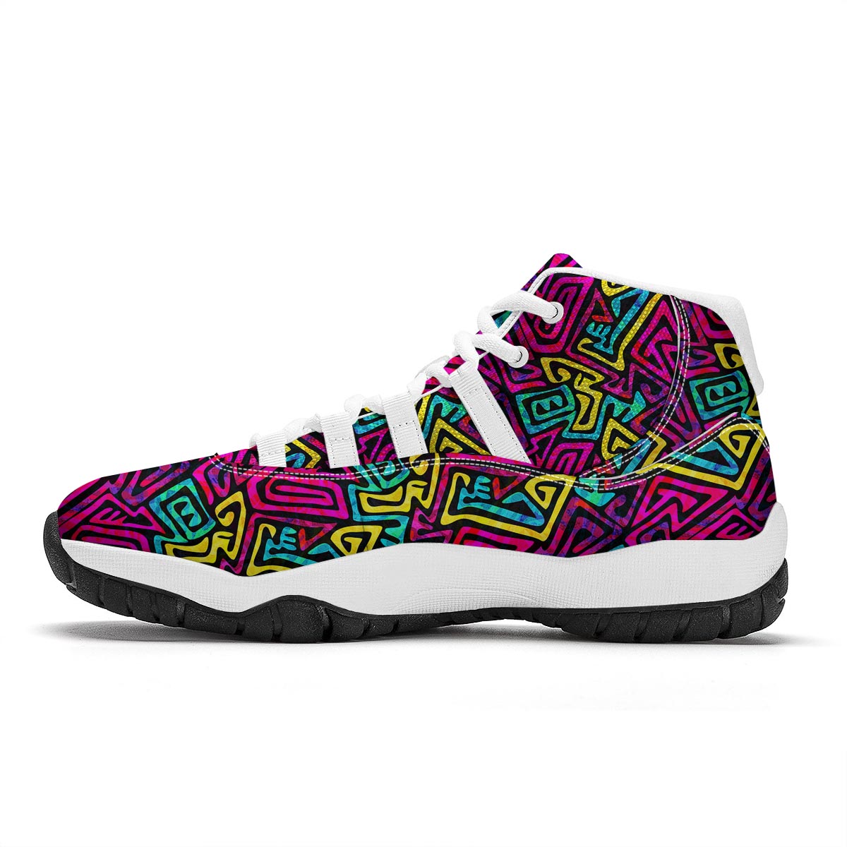 Funky Pattern Print White Bball Shoes-grizzshop