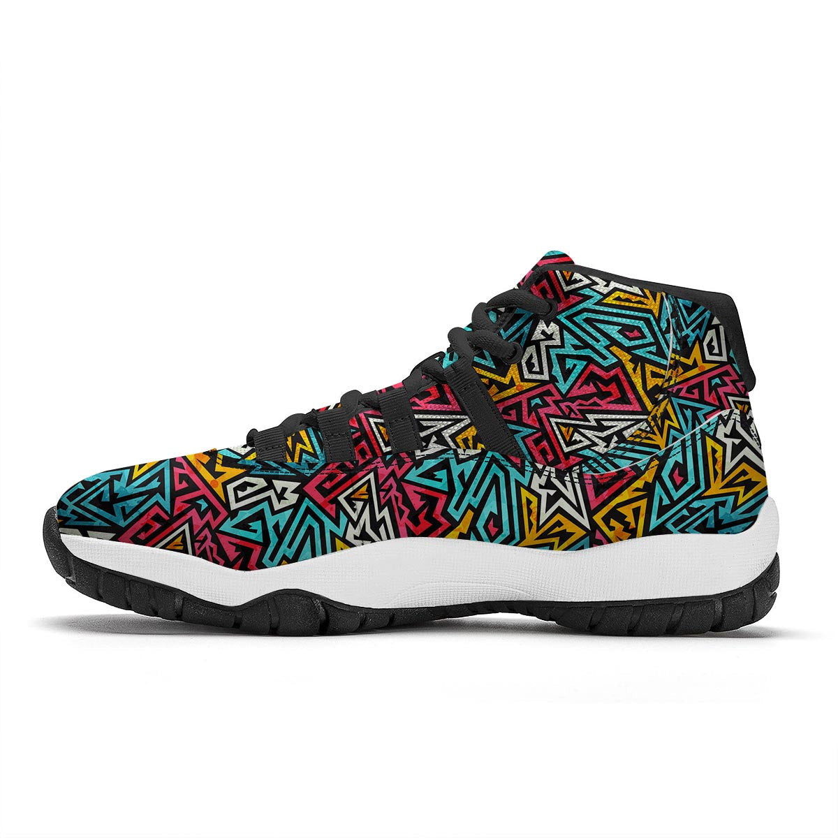 Funky Print Pattern Black Bball Shoes-grizzshop
