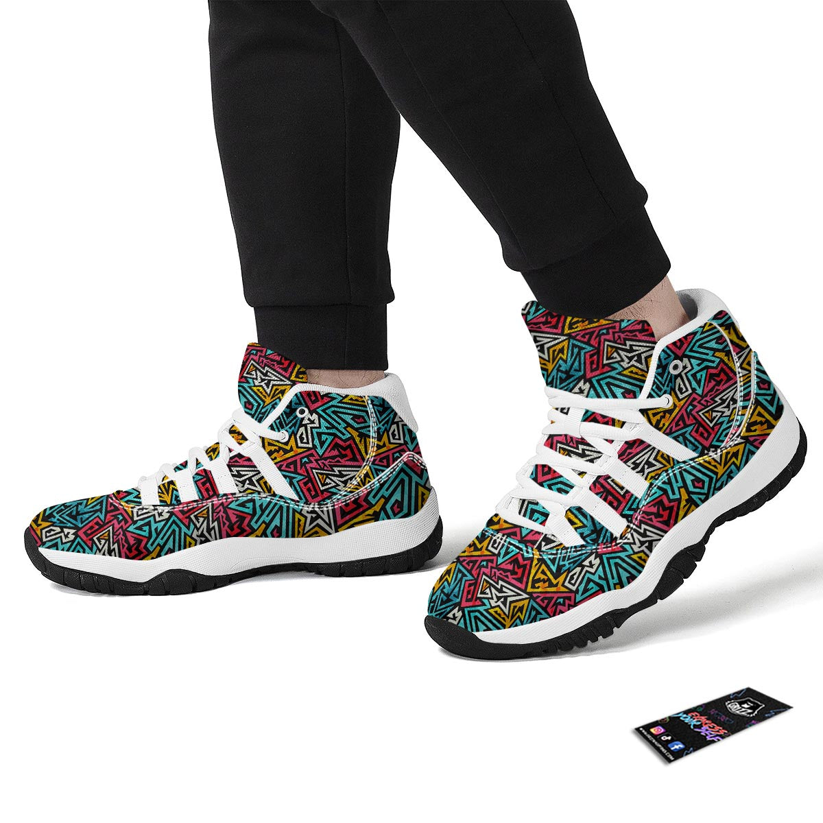 Funky Print Pattern White Bball Shoes-grizzshop