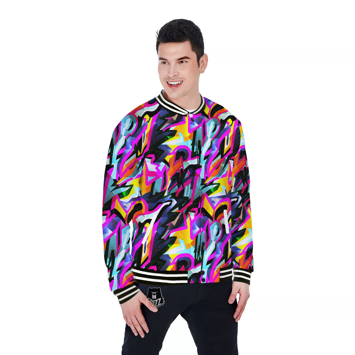 Funky Psychedelic Print Pattern Baseball Jacket-grizzshop