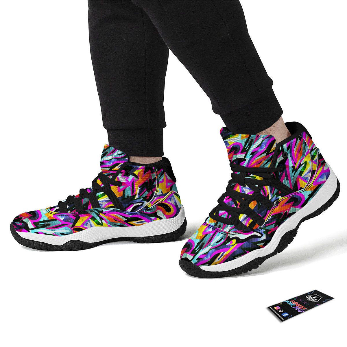 Funky Psychedelic Print Pattern Black Bball Shoes-grizzshop