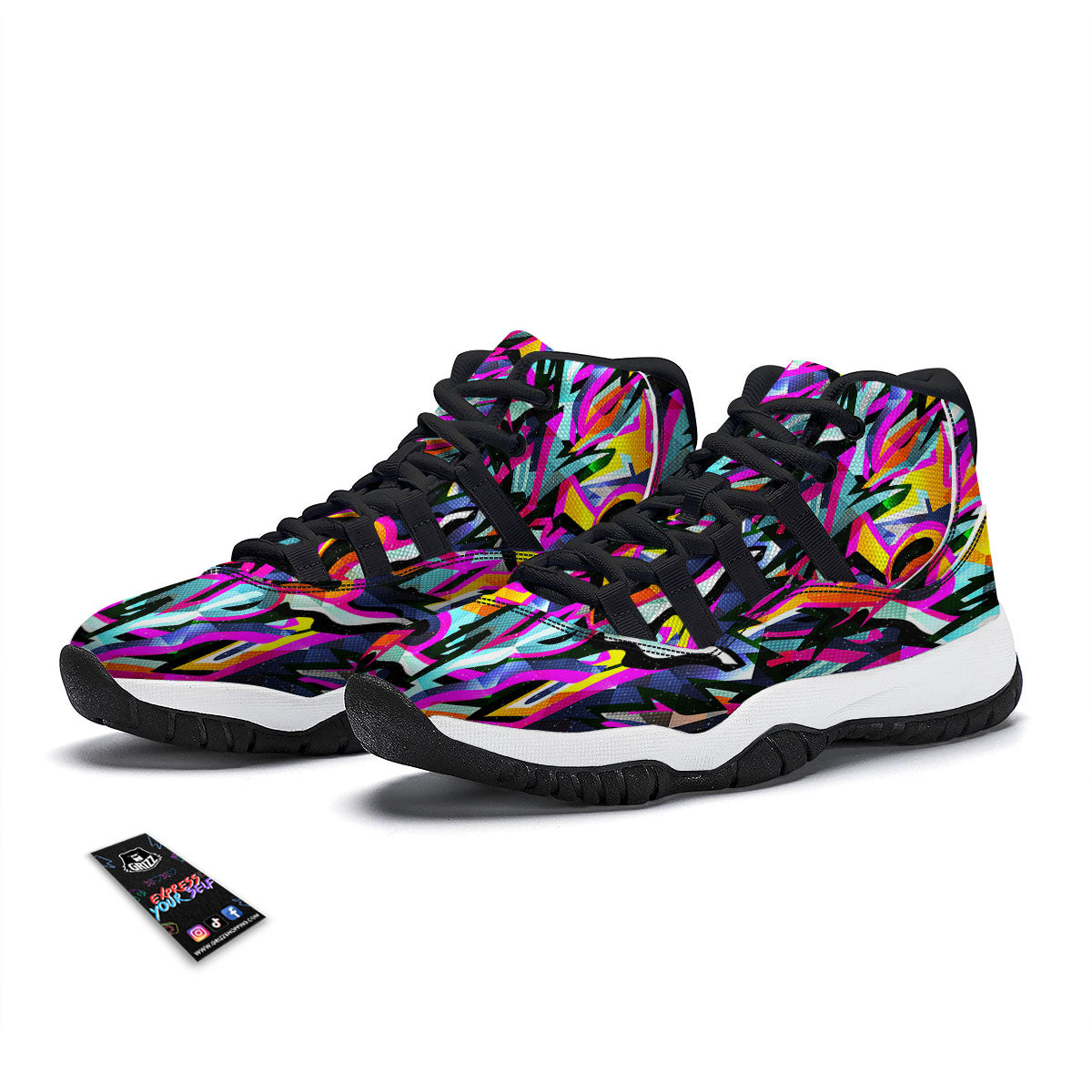 Funky Psychedelic Print Pattern Black Bball Shoes-grizzshop