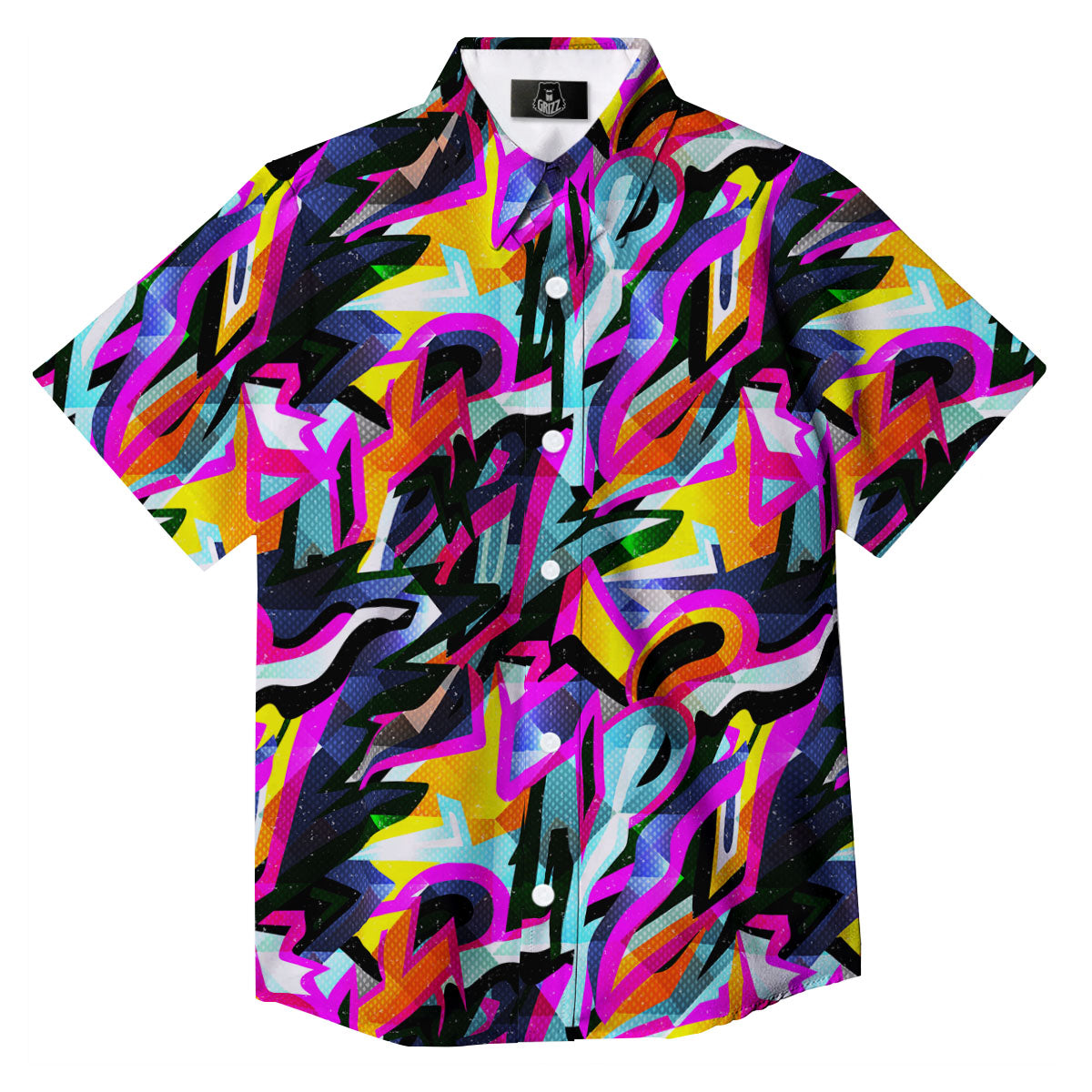 Funky Psychedelic Print Pattern Button Up Shirt-grizzshop