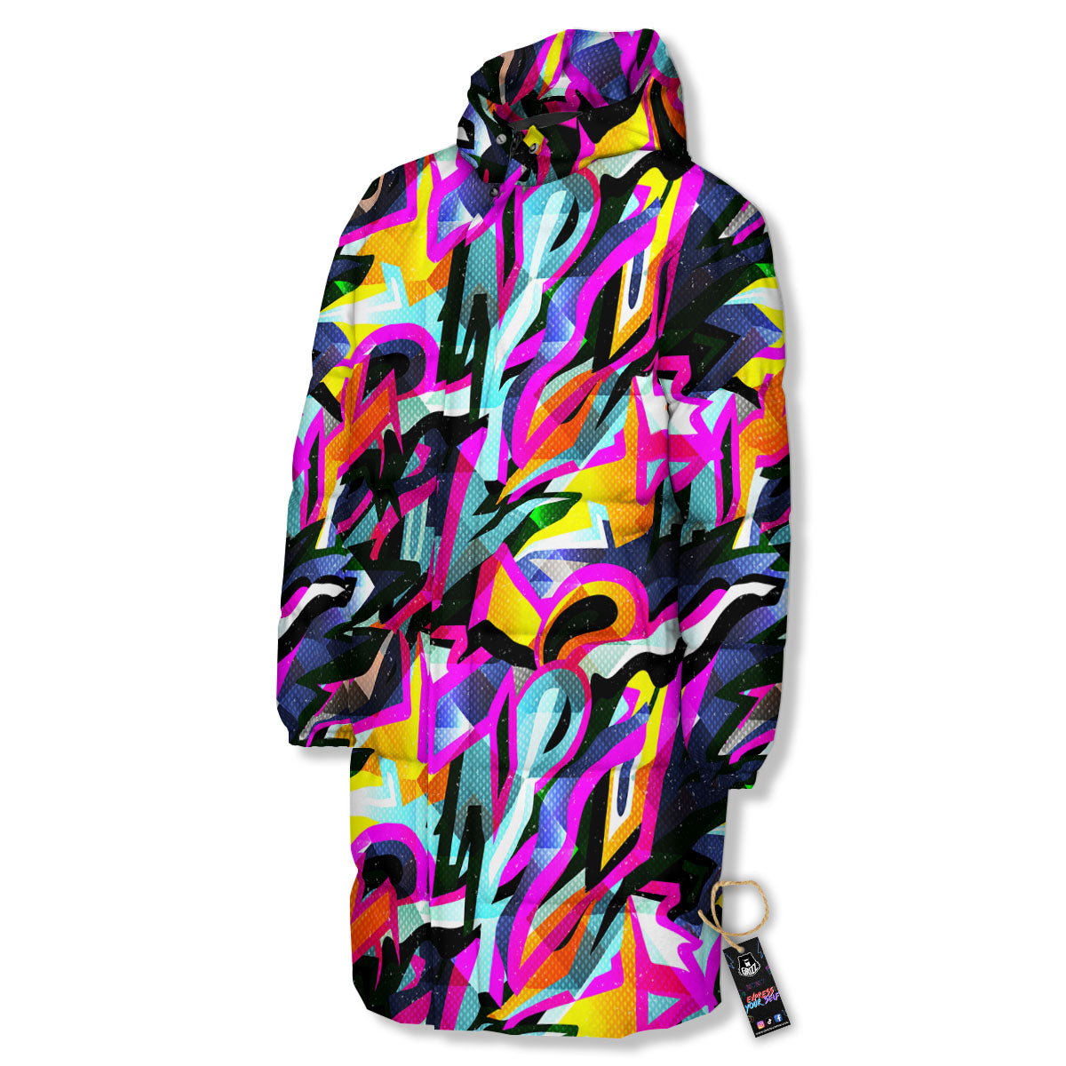 Funky Psychedelic Print Pattern Long Down Jacket-grizzshop