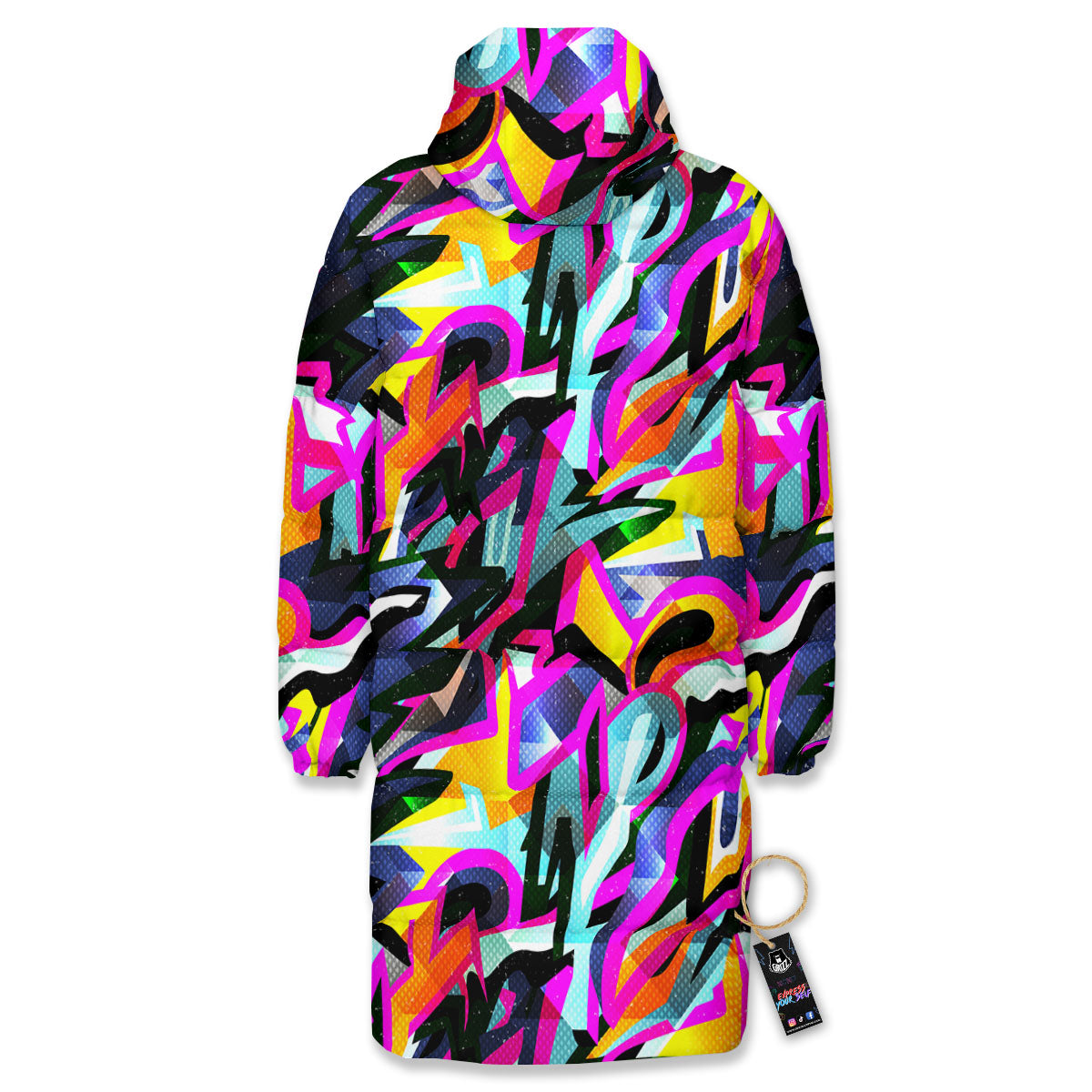 Funky Psychedelic Print Pattern Long Down Jacket-grizzshop