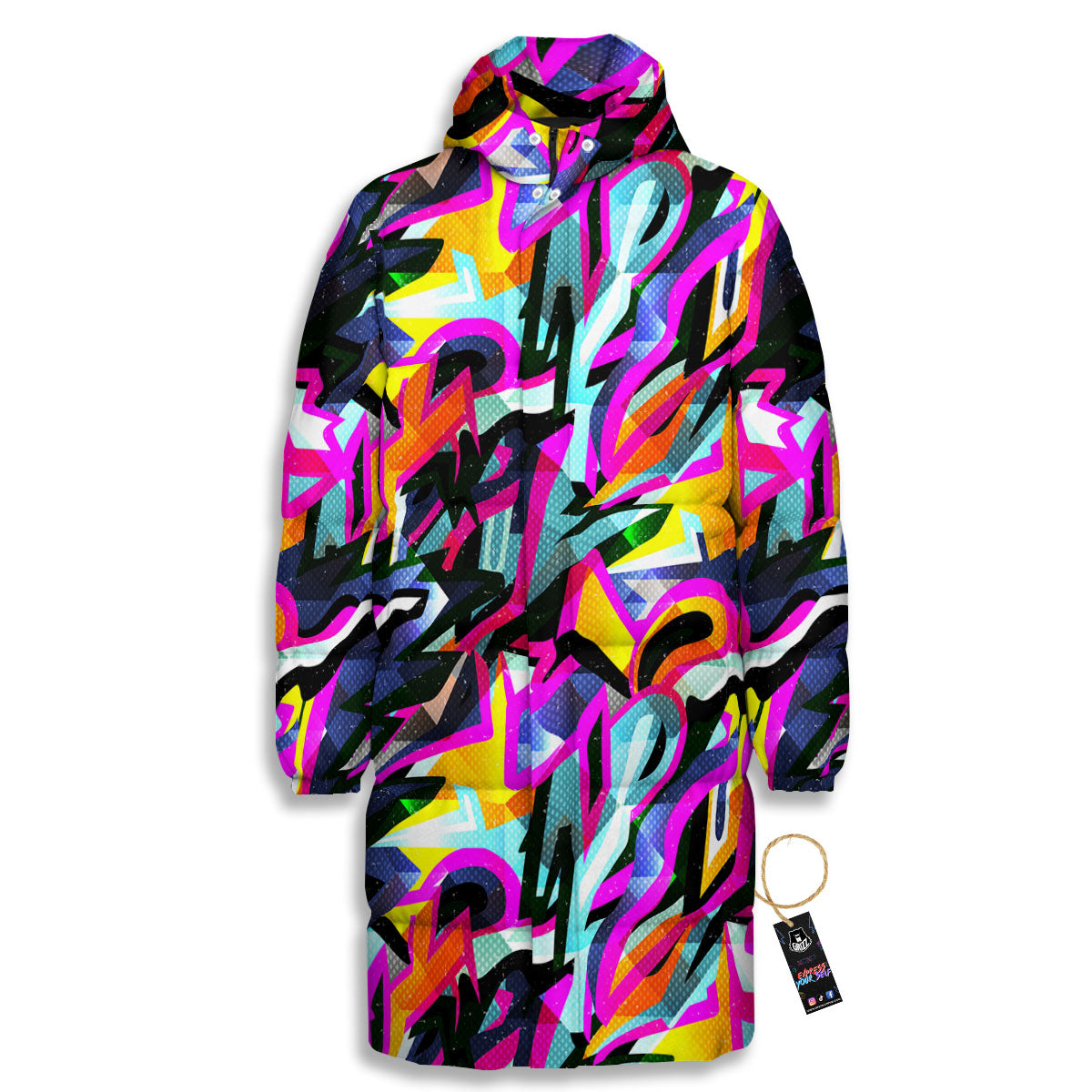 Funky Psychedelic Print Pattern Long Down Jacket-grizzshop