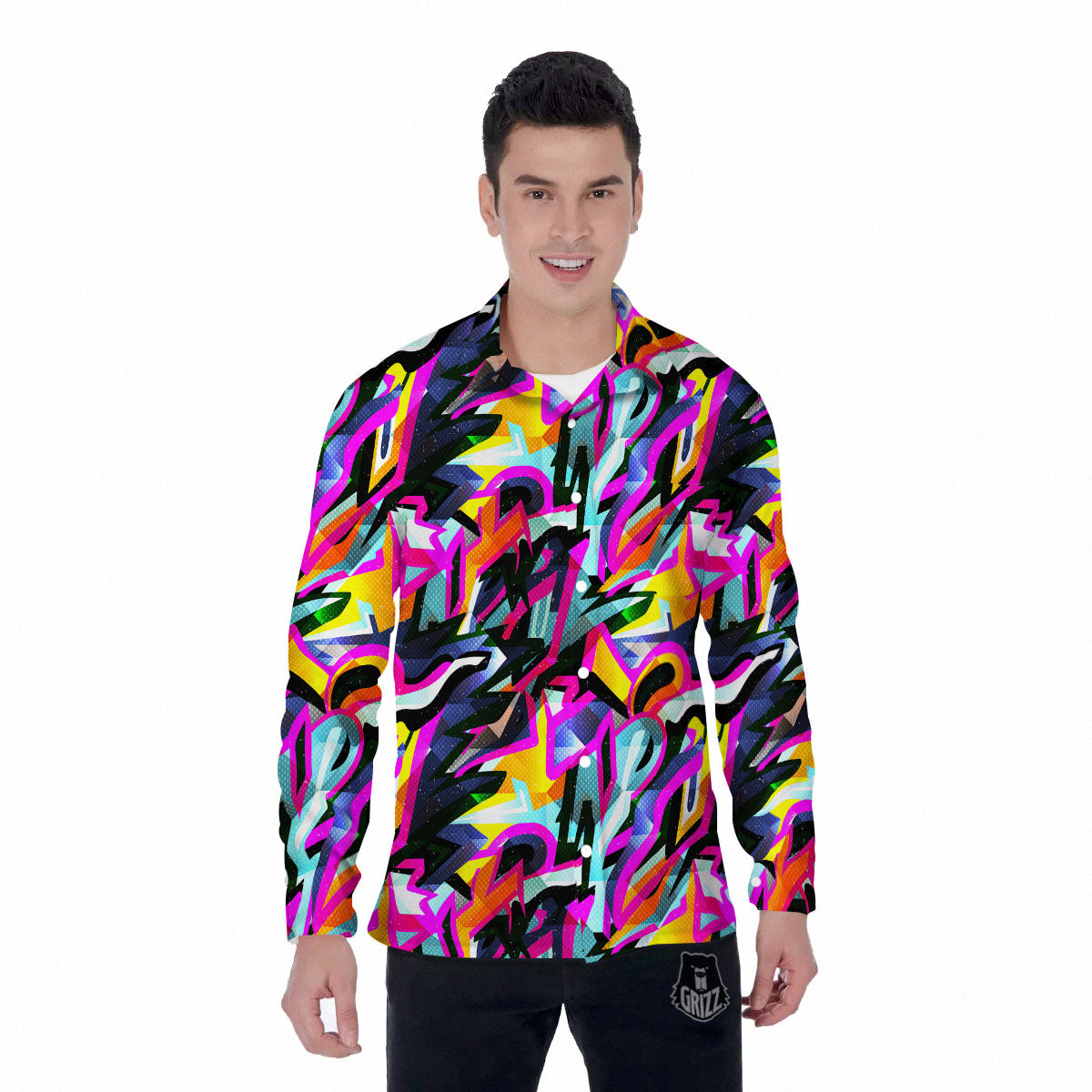 Funky Psychedelic Print Pattern Men's Long Sleeve Shirts-grizzshop