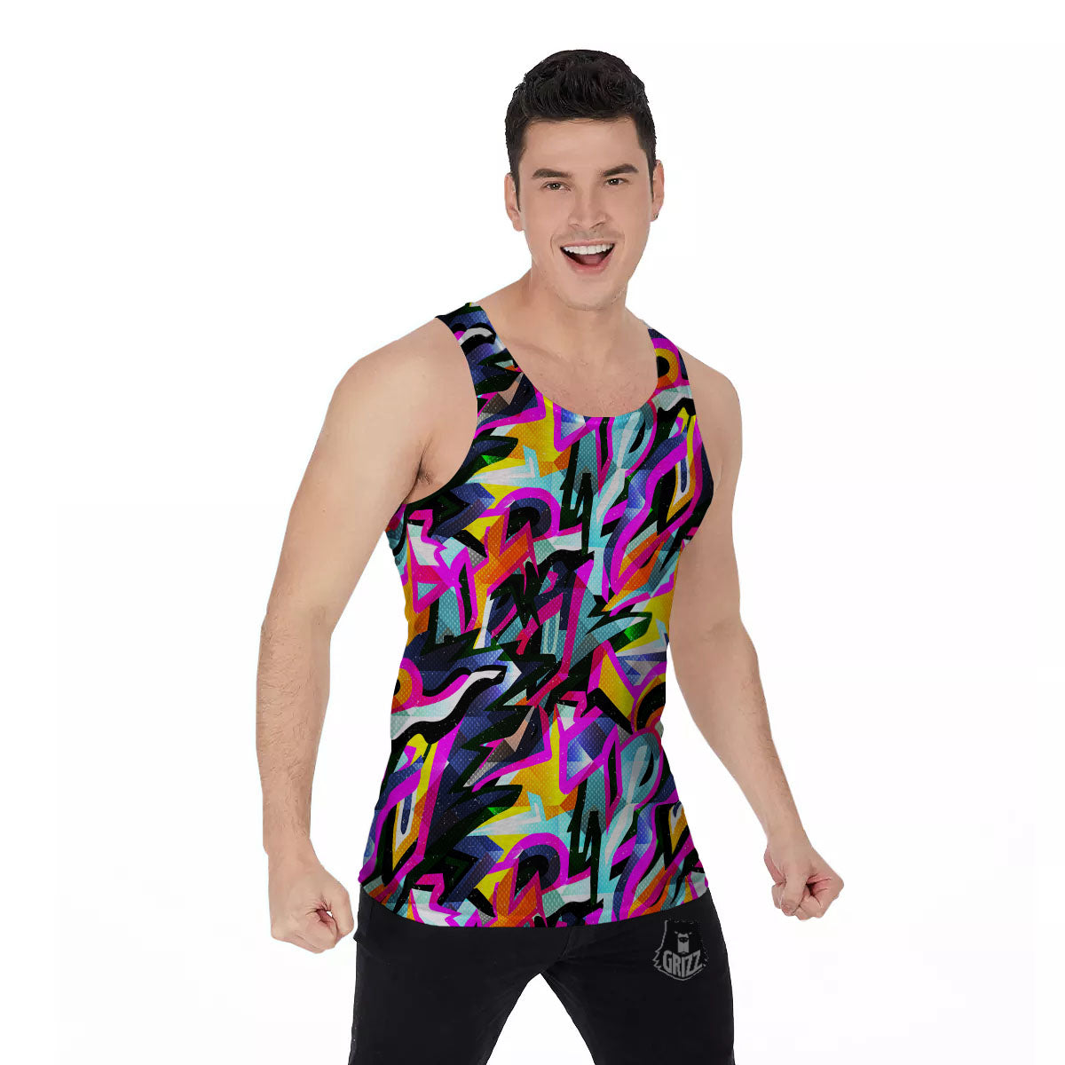 Funky Psychedelic Print Pattern Men's Tank Top-grizzshop
