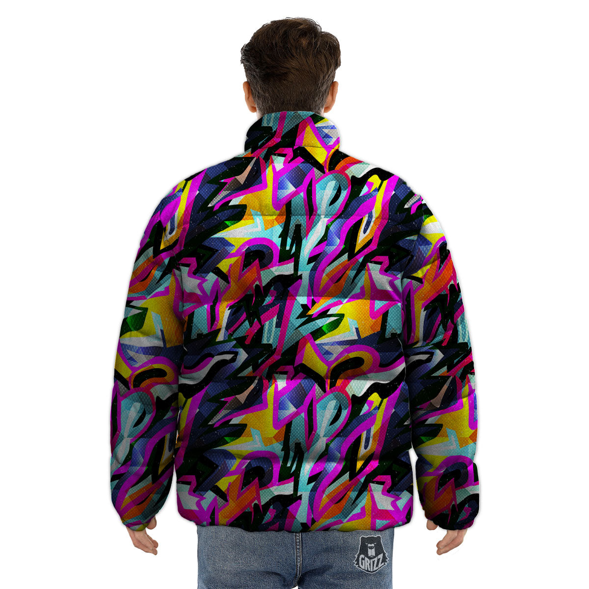 Funky Psychedelic Print Pattern Puffer Jacket-grizzshop