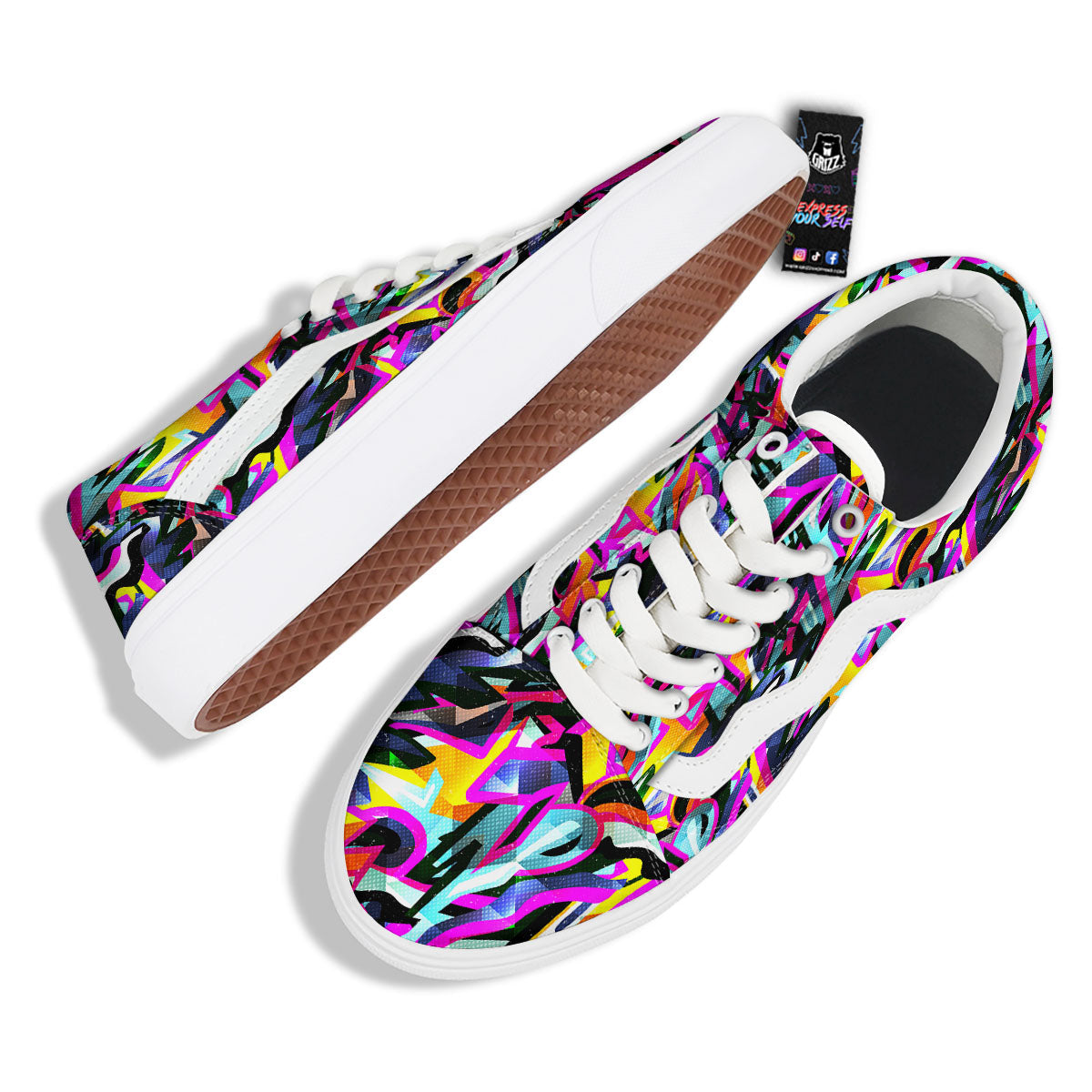 Funky Psychedelic Print Pattern Skate Shoes-grizzshop