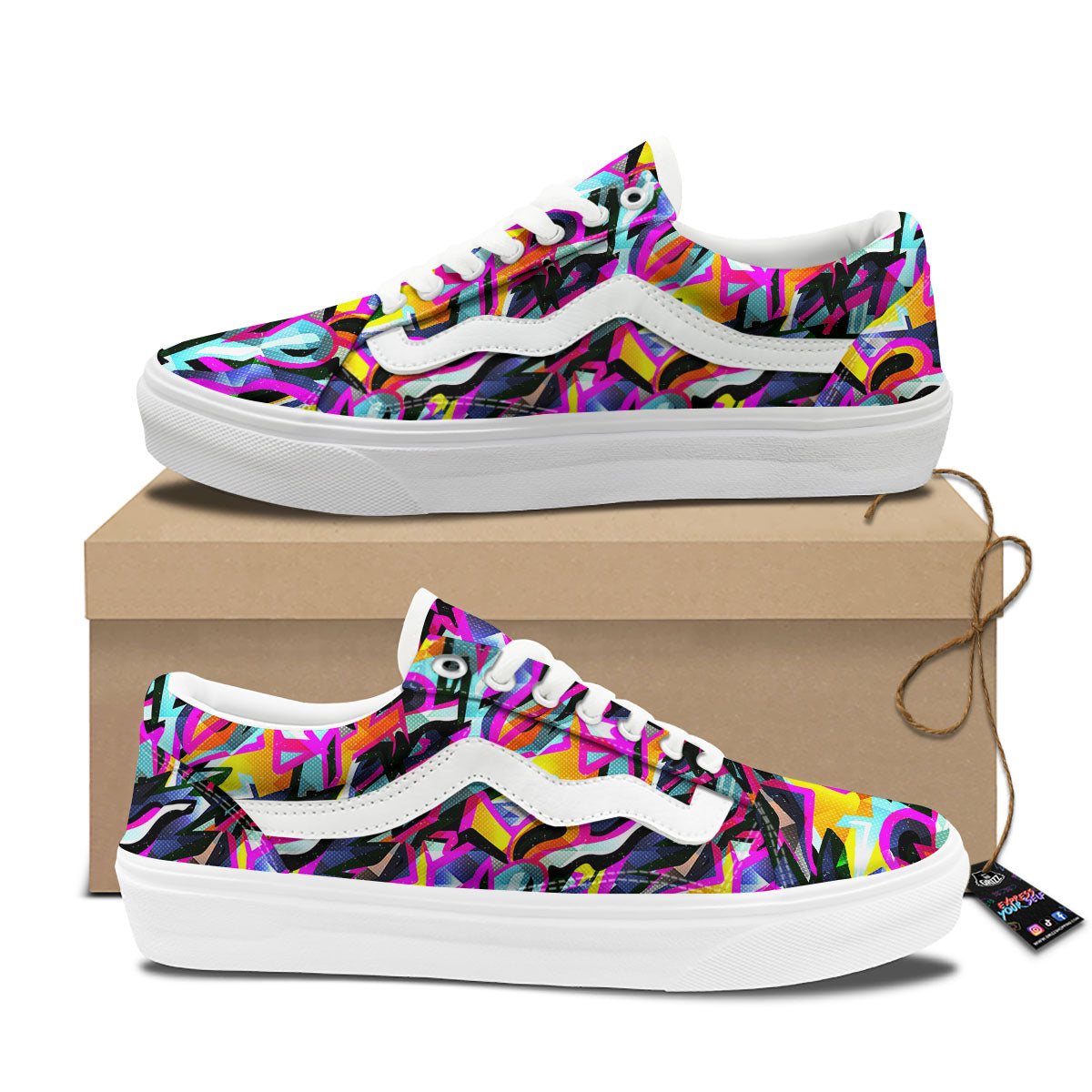 Funky Psychedelic Print Pattern Skate Shoes-grizzshop