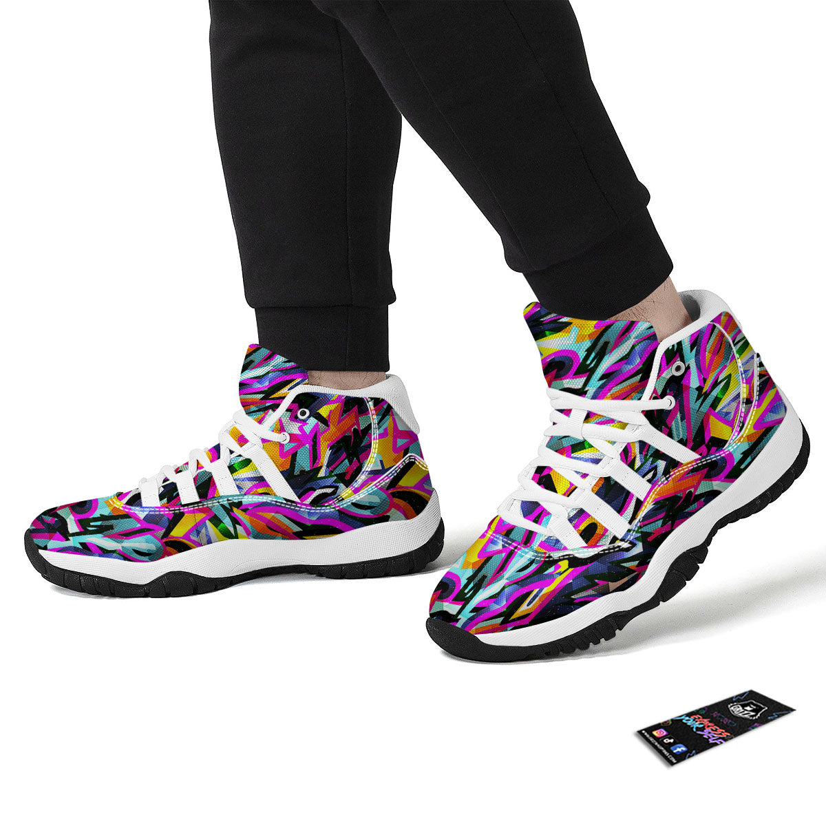 Funky Psychedelic Print Pattern White Bball Shoes-grizzshop