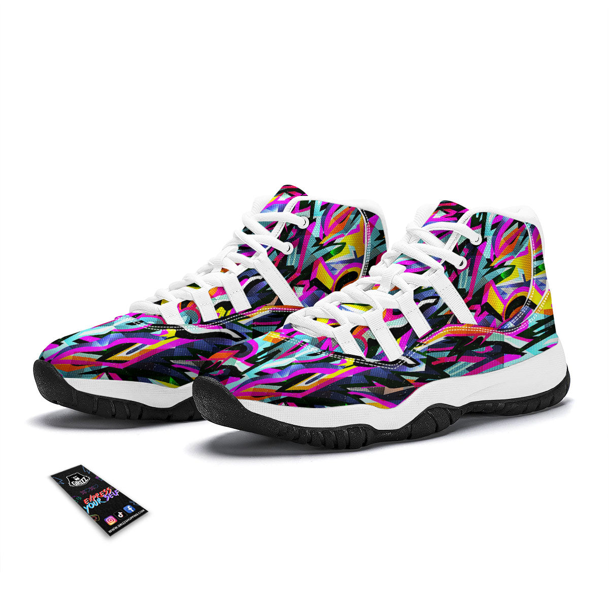 Funky Psychedelic Print Pattern White Bball Shoes-grizzshop