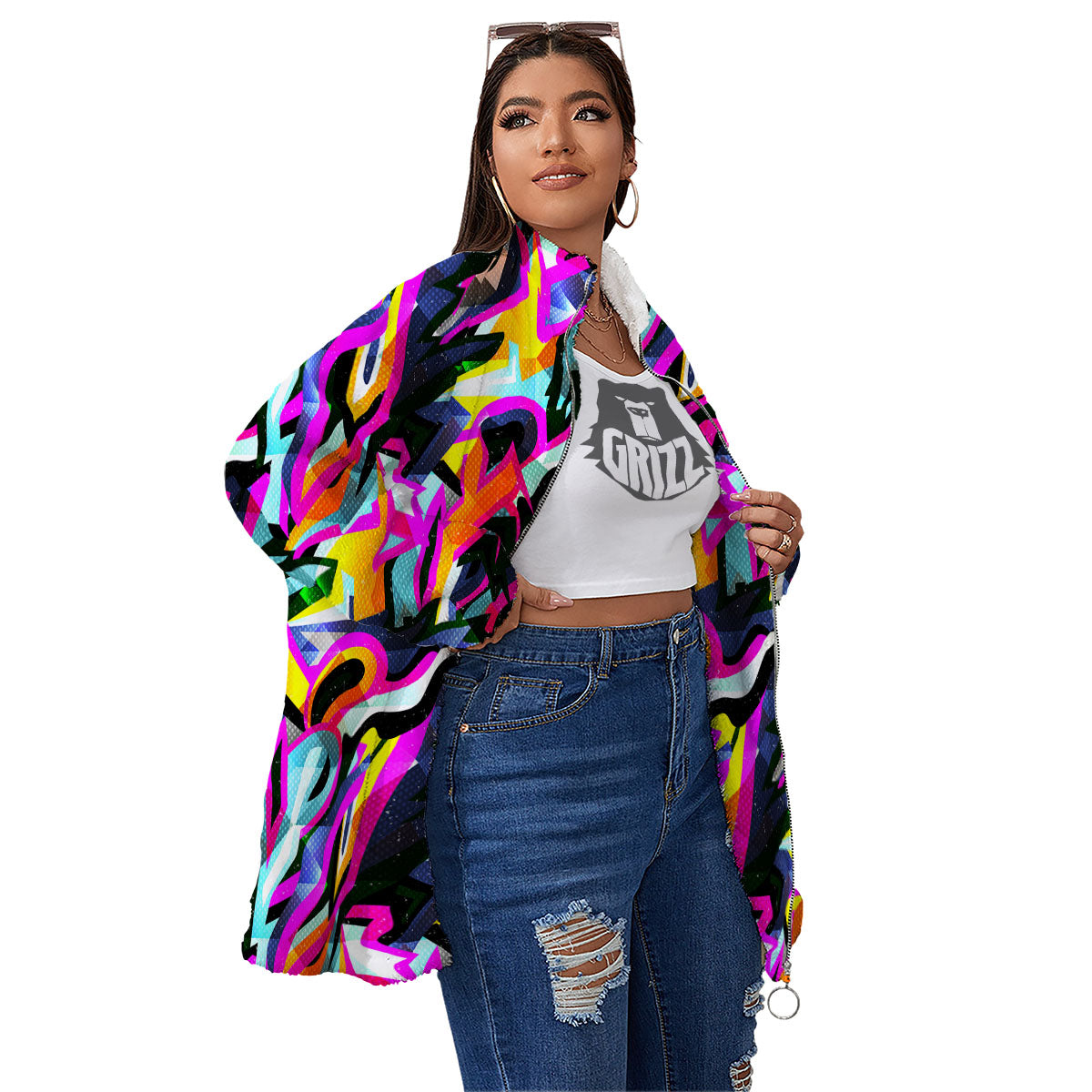 Funky Psychedelic Print Pattern Women's Sherpa Jacket-grizzshop